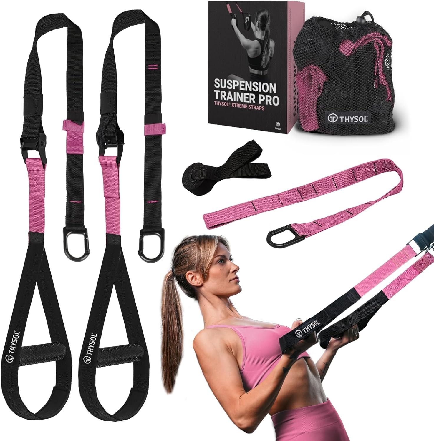 THYSOL&reg; Suspension Trainer Pro Xtreme Straps Army | Sling Trainer Set with Adjustable Door Anchor | Fitness Home Workouts - Suitable for Travelling & for Training Indoor & Outdoor