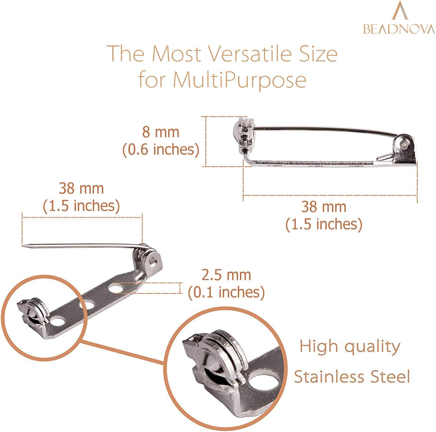 BEADNOVA Brooch Pin Back 60Pcs Bar Pin Back 1.5 Inch Clasp Pinback Brooch Backings for Crafts Badge Name Tag DIY Jewelry Making and Craft (60 Pcs, Silver Color) - 1.5Inch 120Pcs image number 2