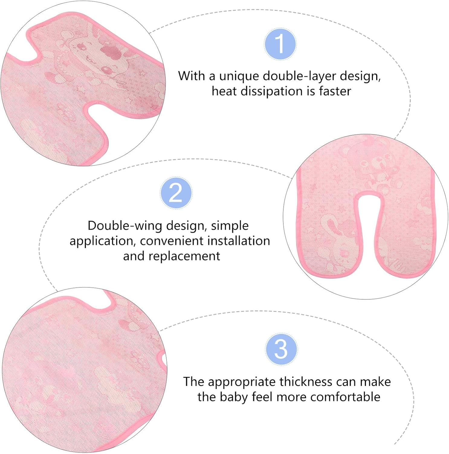 2Pcs Cooling Mat Set for Stroller and High Chair, Ice Silk and Non-Woven Fabric Thin Summer Seat Cushions, Breathable Cooling Pads for Carriage and Feeding Chair image number 2