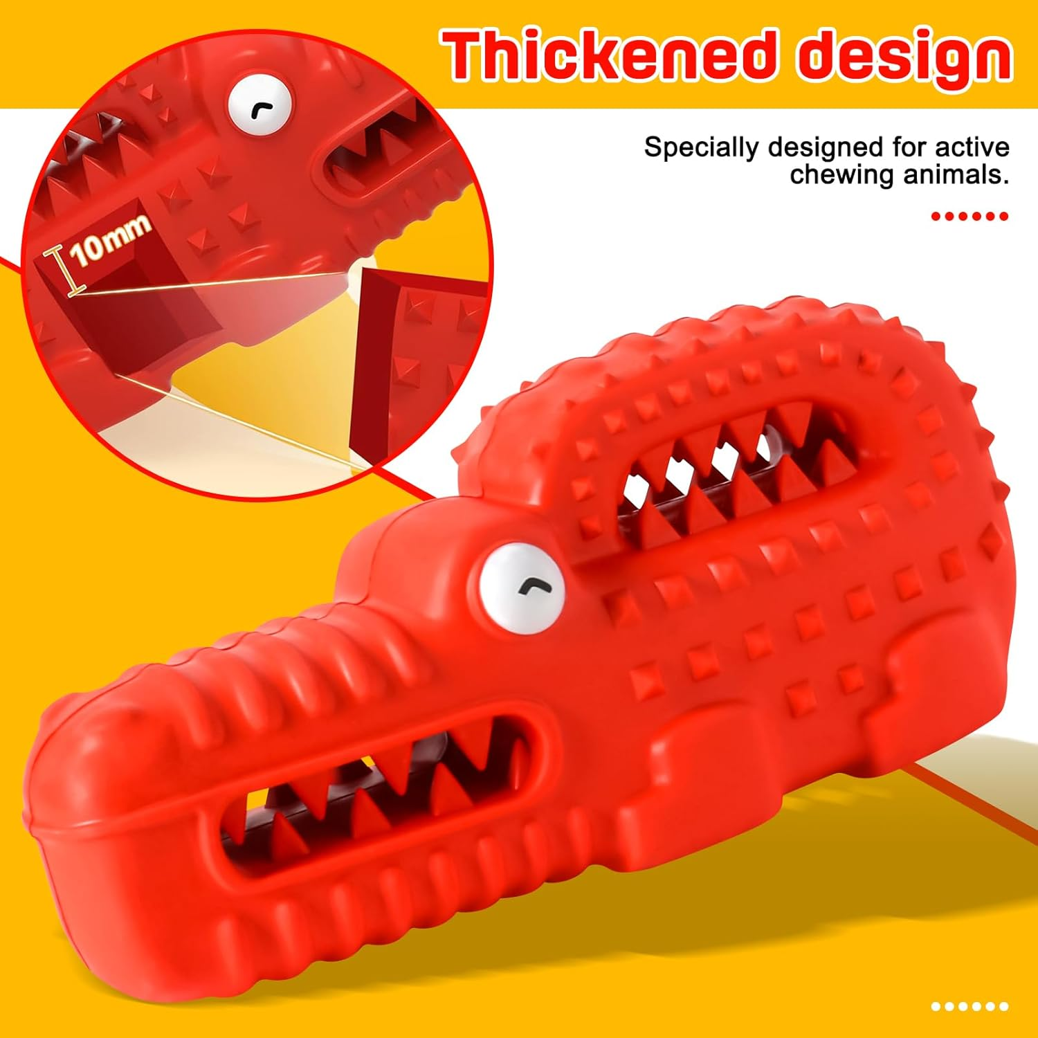 Super Tough Alligator Squeaky Chew Toys for Aggressive Chewers | Durable Rubber Dog Toys for Large Medium Small Dogs | Teeth Cleaning Chew Toy-Indestructible Dog Toy image number 5