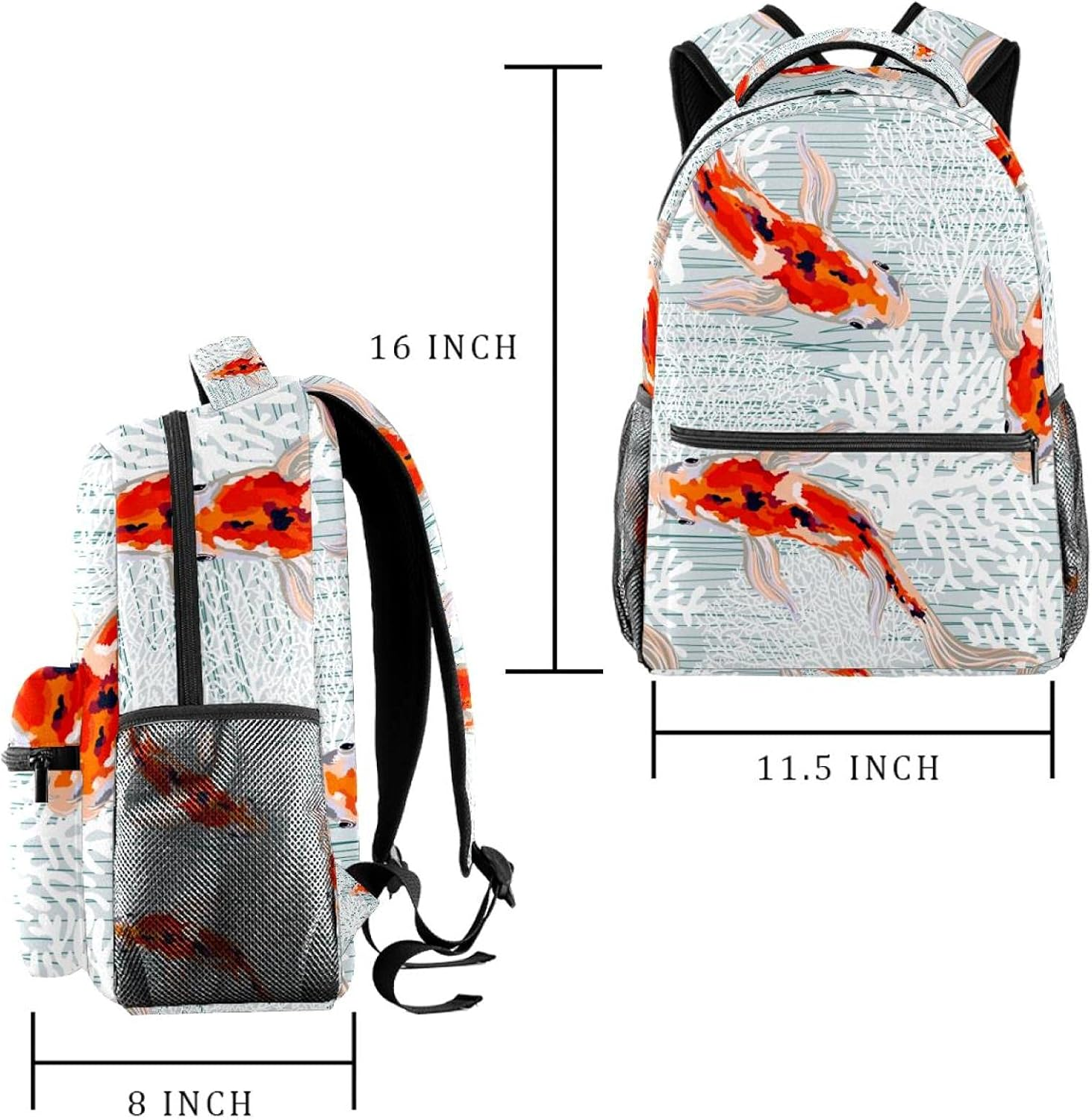 Spring Summer Background with Koi Fish, Corals Backpack Students Shoulder Bags Travel Bag College School Tote Backpacks image number 1