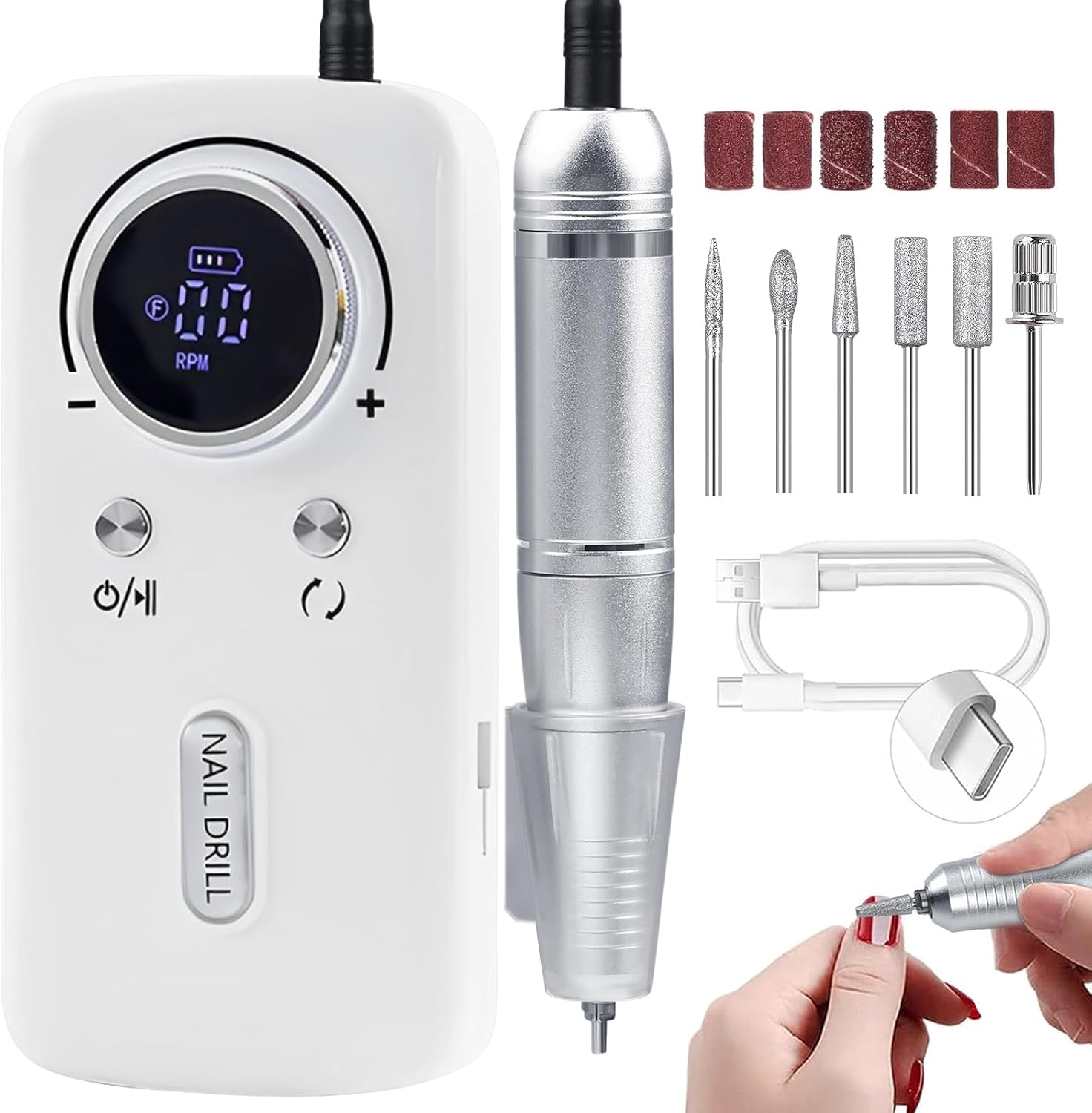 Cordless Nail Drill Professional: 45000 RPM Rechargeable Electric Nail File Kit, Portable & Low Noise for Acrylic, Gel Nails, Manicure & Pedicure - Salon & Home Use