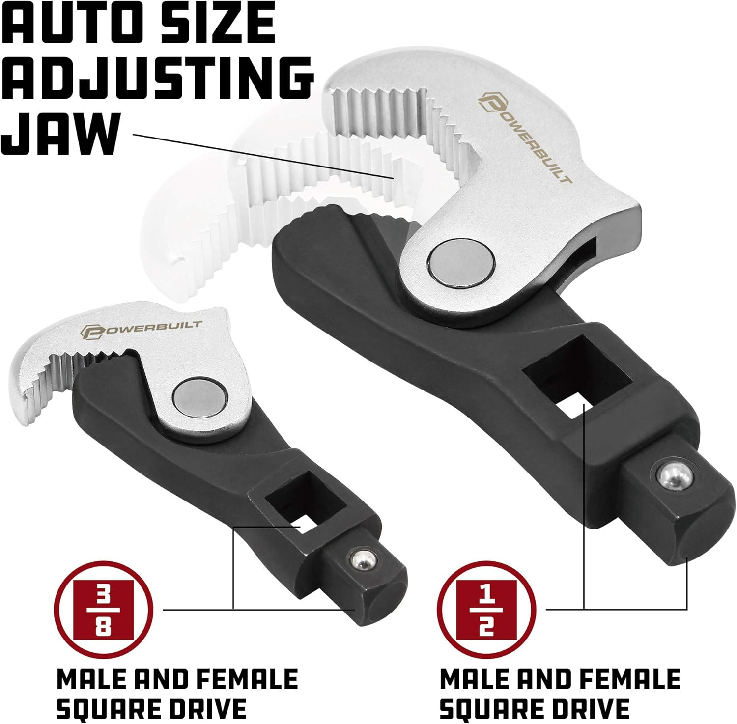 Powerbuilt 2 Piece Spring-Loaded Crowfoot Wrench Set, Adjustable, Auto Size, Universal, Self-Adjusting, Power Grip, Rapid Wrench- 240274