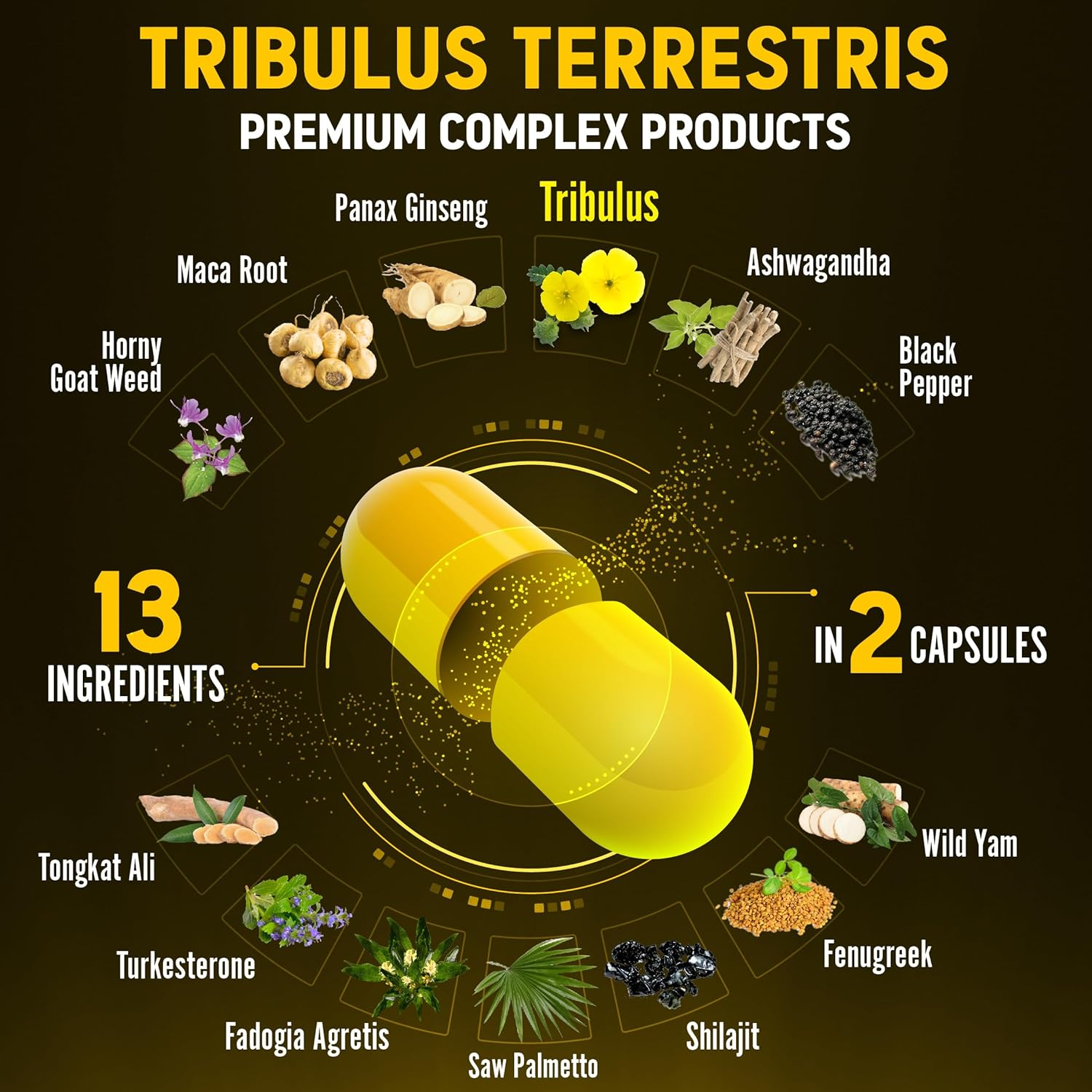 Zolotus 13In1 Tribulus Terrestris Capsules with Maca, Horny Goat Weed, Panax Ginseng, Saw Palmetto, Tongkat Ali, Shilajit & More - 120 Counts image number 6