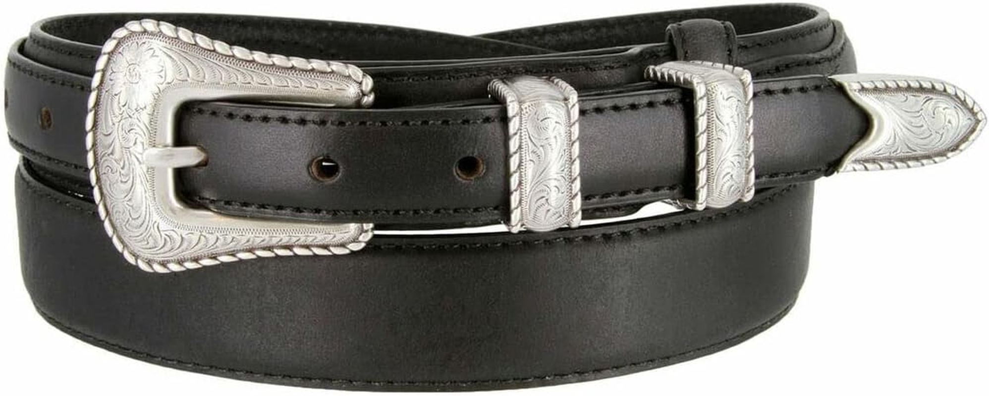 Silver Buckle Set Oil-Tanned Genuine Leather Western Ranger Belt for Men