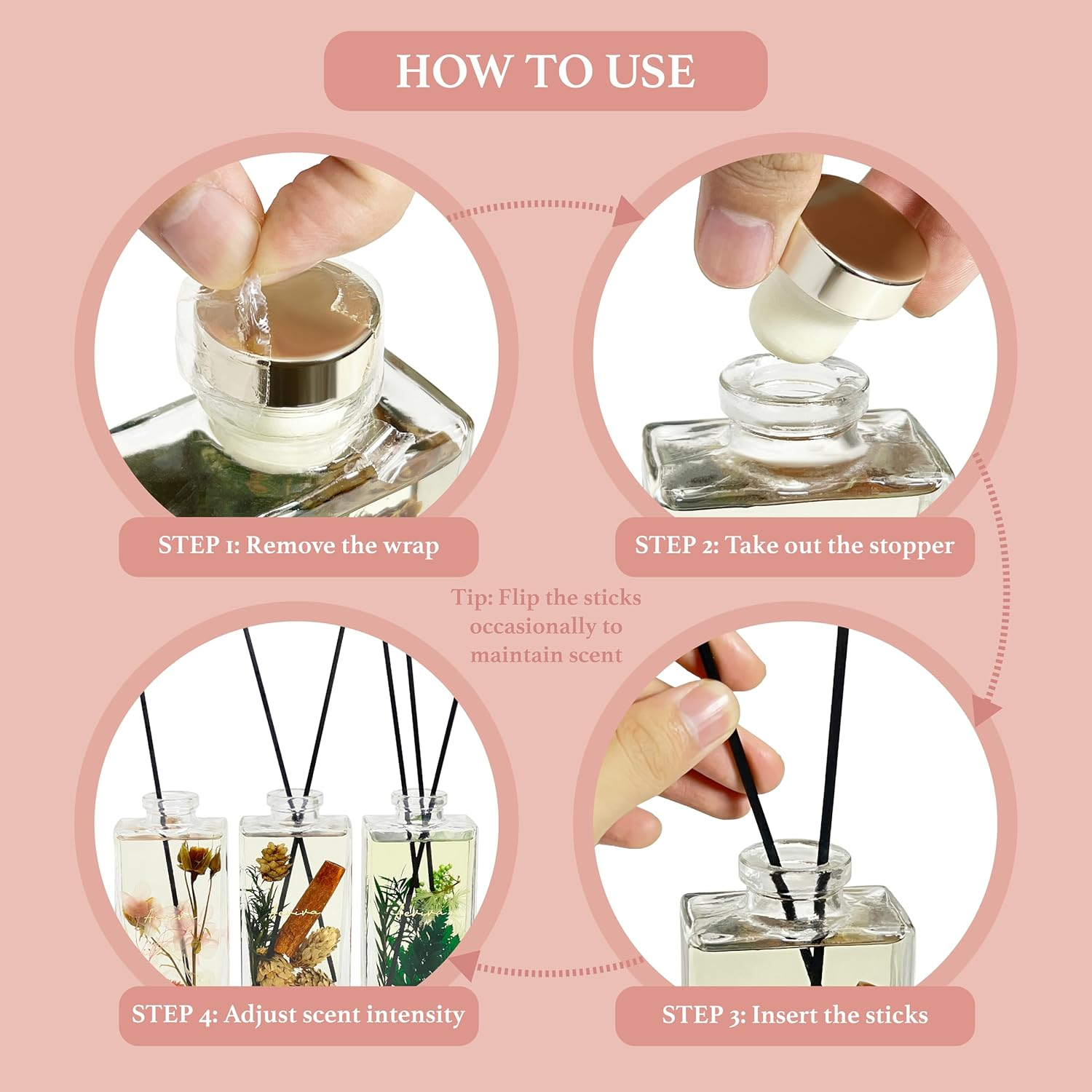 Reed Diffuser Set, 5 Fl Oz Glass Bottle Spring Bloom Scent Oil Diffuser, Home Fragrance with Reed Sticks for Bedroom, Office, Bathroom Shelf Decor & Gifts image number 4