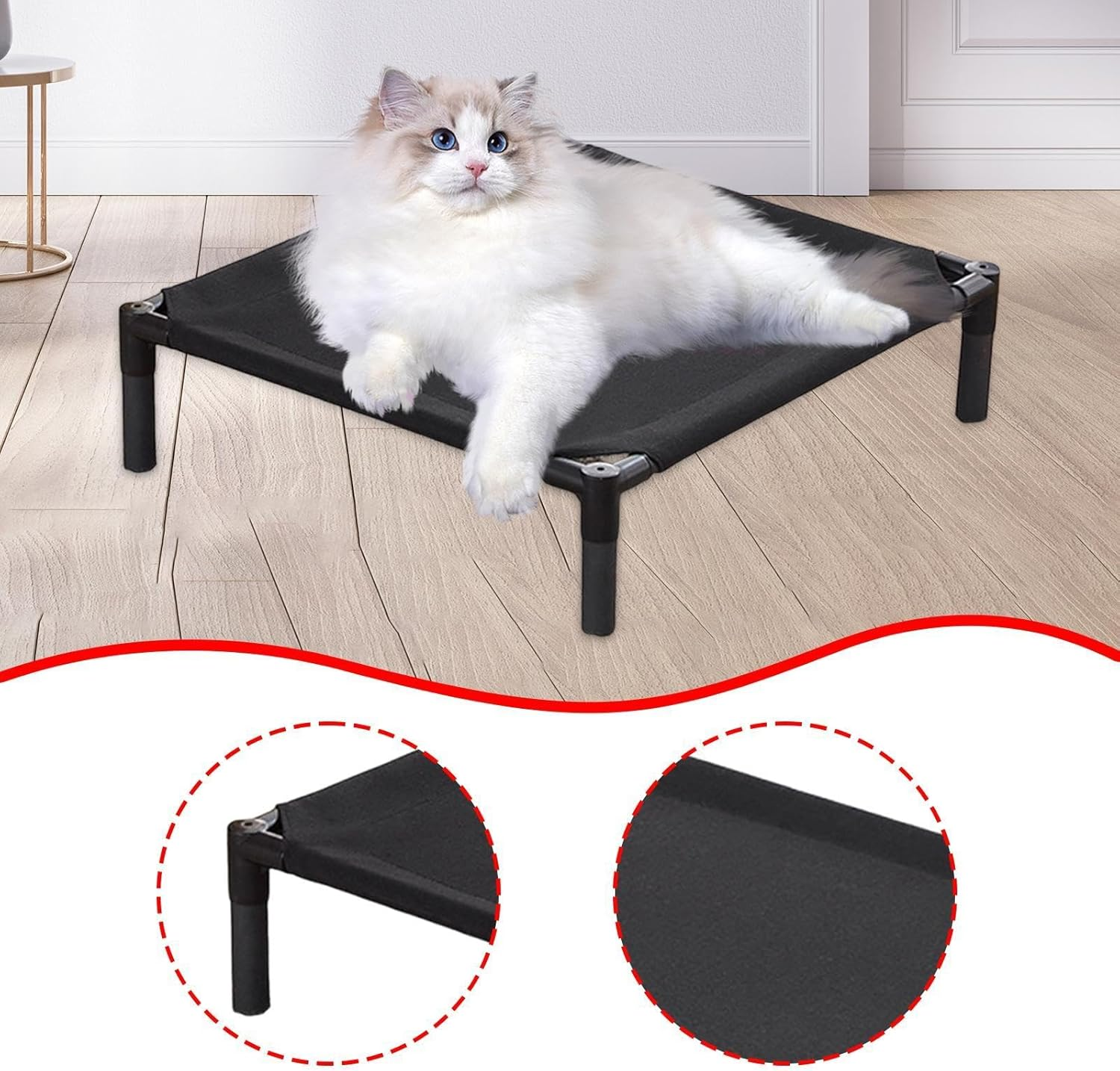 Perfk Elevated Cat Bed Sleeping Lounger Thickened Sturdy Cooling Pet Bed Detachable Cot for Pet Supplies Cat Living Room Indoor, S image number 1