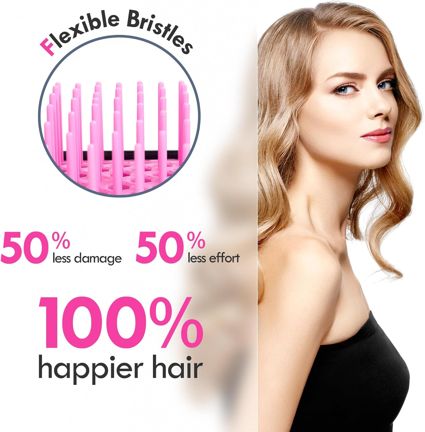 Aussumy 2 Pack Vented Detangling Hair Brush - Detangler Hairbrush for Effortless Tangle Removal - Ultra-Soft Bristles -For Natural Curly Straight Wet Dry Damaged Hair for Women Men Kids - Black & Pink - Black+Blue image number 3