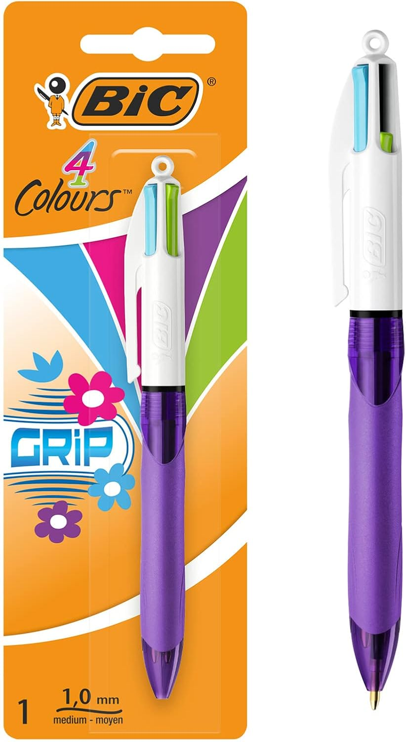 BIC 4 Colours Retractable Ballpoint Pens, Medium Point (1.0 Mm) Every-Day Writing Pens with Extra Comfort Grip, Blue, Pack of 3