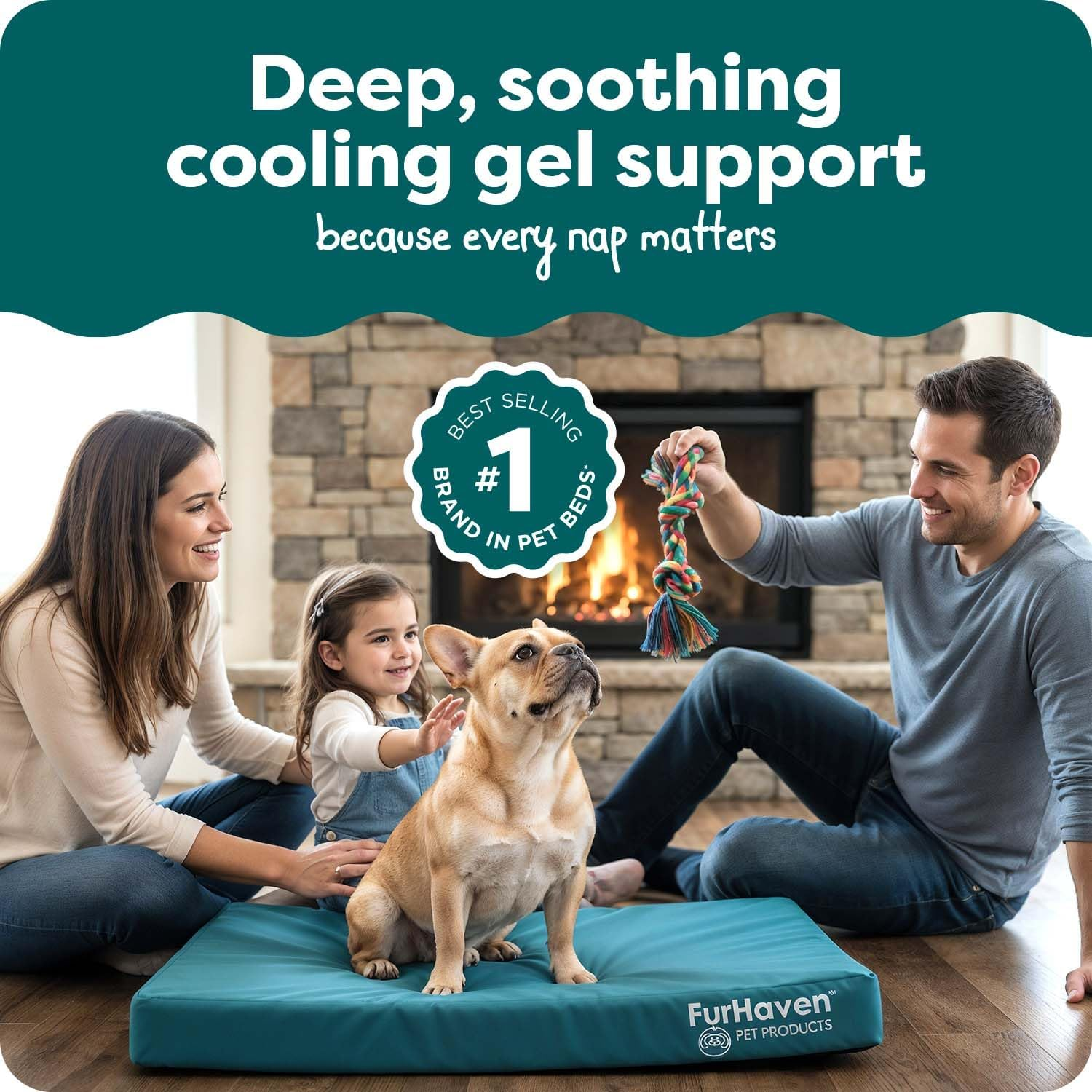 Furhaven Water-Resistant Cooling Gel Dog Bed for Medium/Small Dogs W/Removable Washable Cover, for Dogs up to 35 Lbs - Indoor/Outdoor Logo Print Oxford Polycanvas Mattress - Deep Lagoon, Medium image number 6