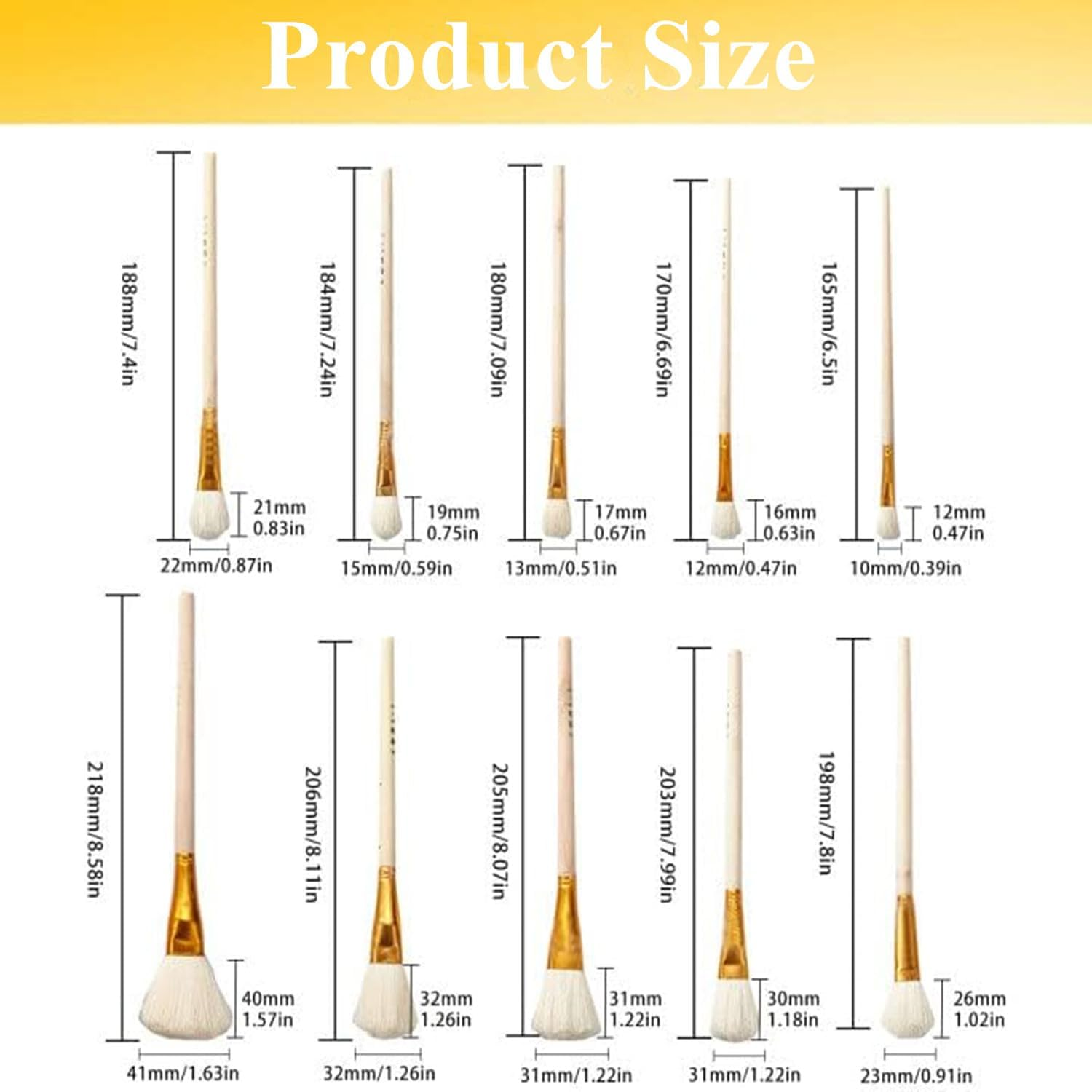 10Pcs Gilding Brush Pen Set, Gold Leaf Sweeper Paint Brush Goat Hair Brush Pen Gold Paint Brush for Gold Foil Gold Leaf Sheets Gold Flakes Art Crafts Supplies image number 3