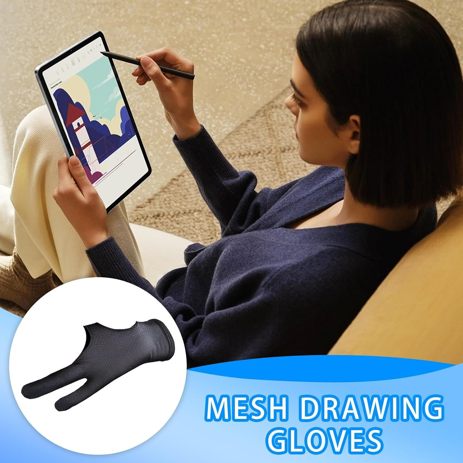 Meindin Digital Drawing Glove,Two-Finger Art Glove for Drawing Tablet - Breathable Accessories Reduces Friction for Crafting Painting Beginners Professionals image number 7