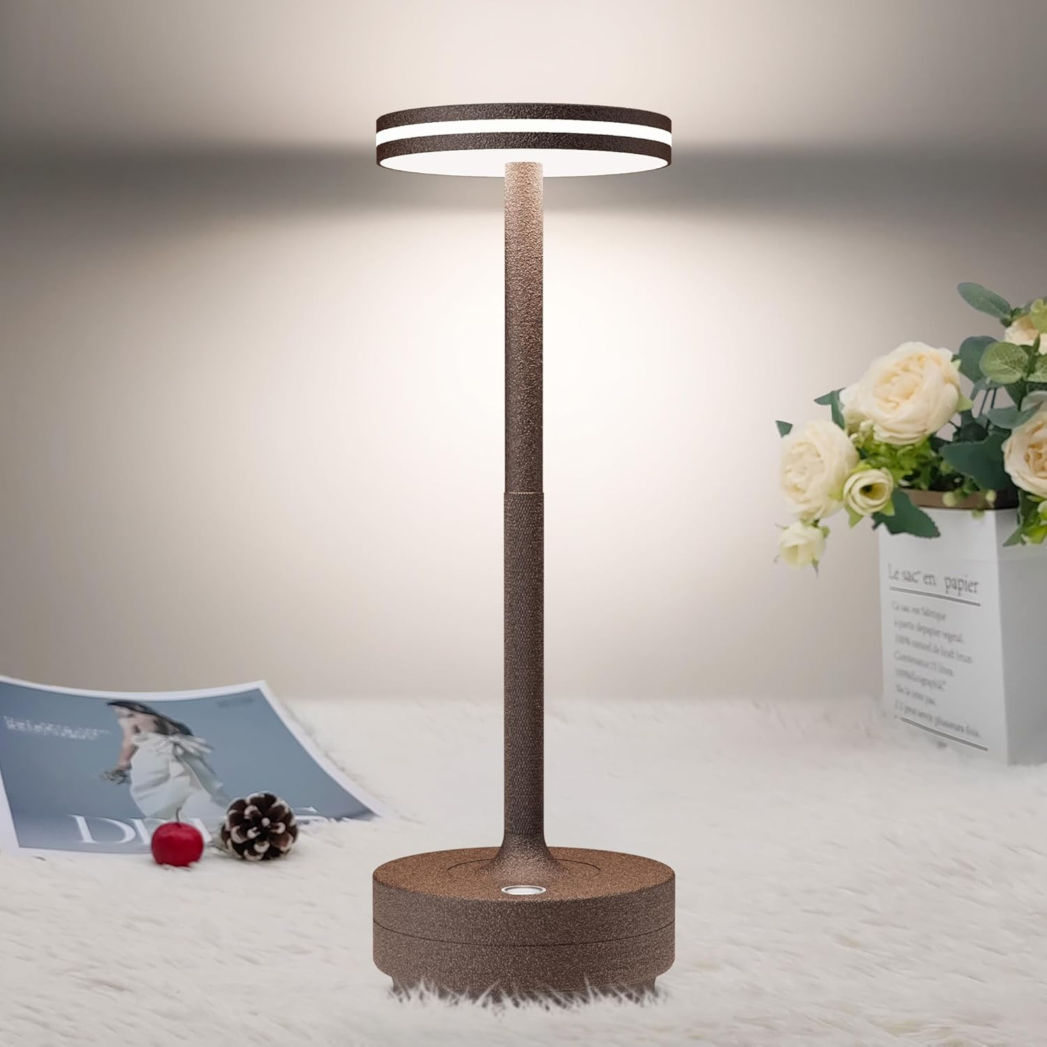 Bravzurg Wireless Table Lamp, Aluminium, Dimmable, 5000 Mah, LED Battery Table Lamp, Wireless, Waterproof, Table Lamps, USB Rechargeable, 3 Colour Temperatures for Outdoor, Indoor, Restaurant, Bedside