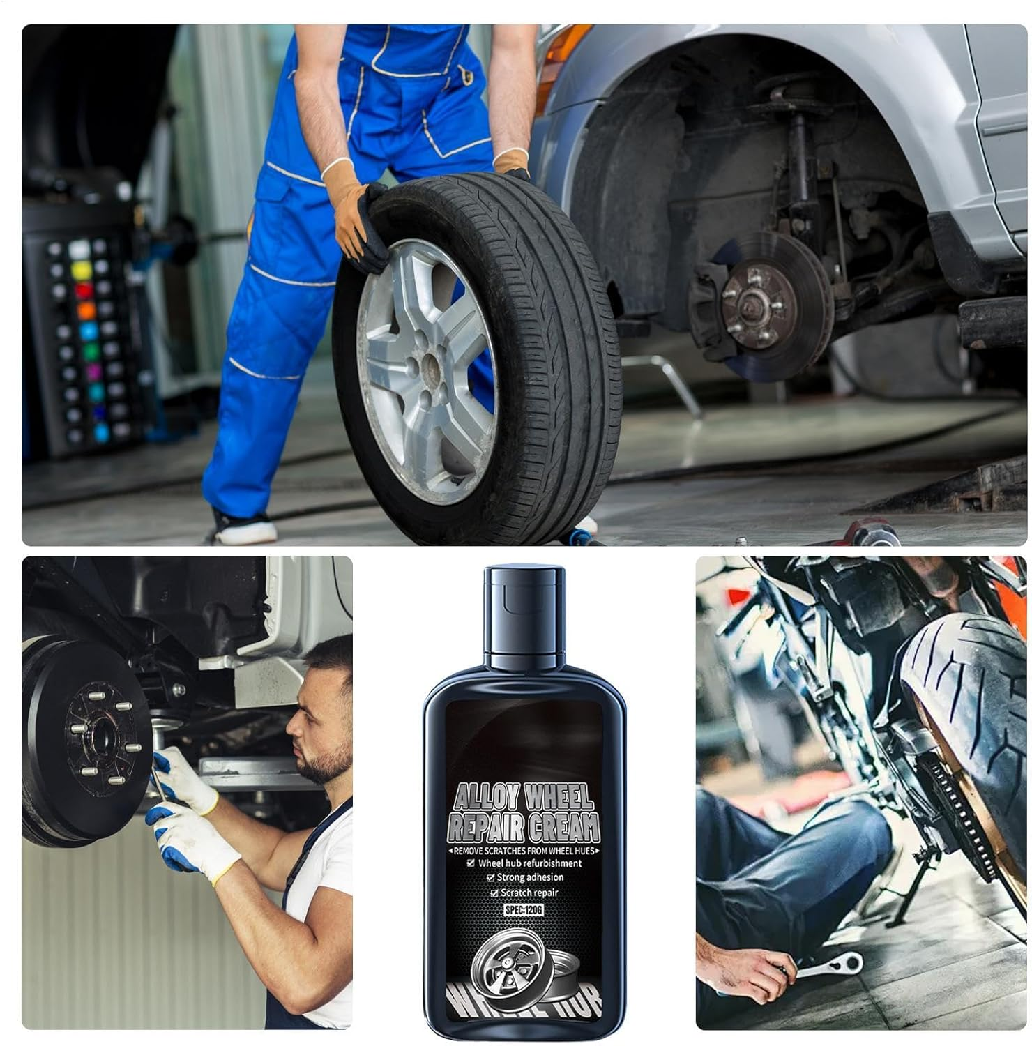 Wheel Scratch Repair Kit - 120G Car Wheel Repair Polishing Paste with Sponge | Aluminum Alloy Steel Hub Scratch Remover for Vehicles image number 4