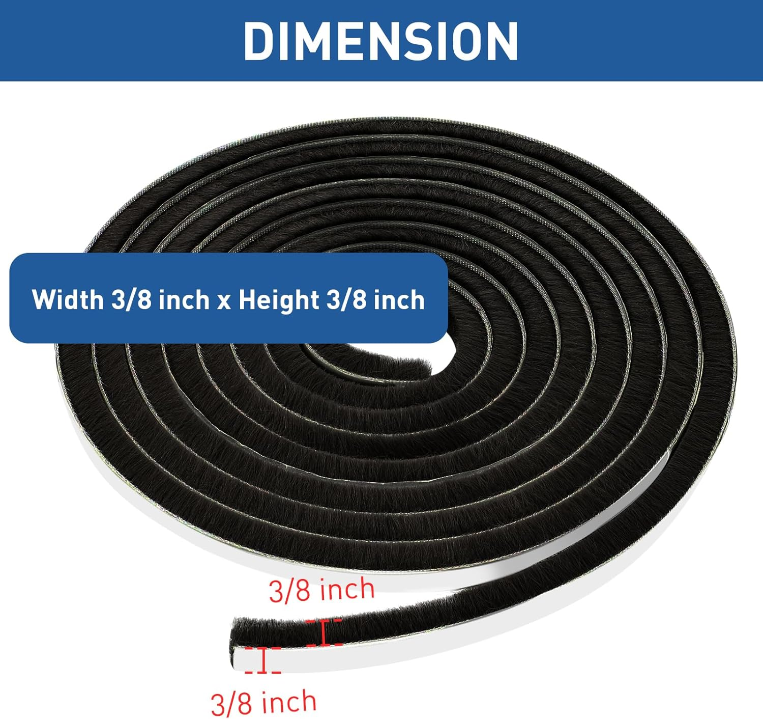 Tambee Self-Adhesive Pile Weatherstrip Brush Weather Stripping Sliding Door Insulation Door Weather Strip Window Sealer for Winter 3/8 Inch X 3/8 Inch X 16.5 Ft Black (16.5 Ft) image number 6