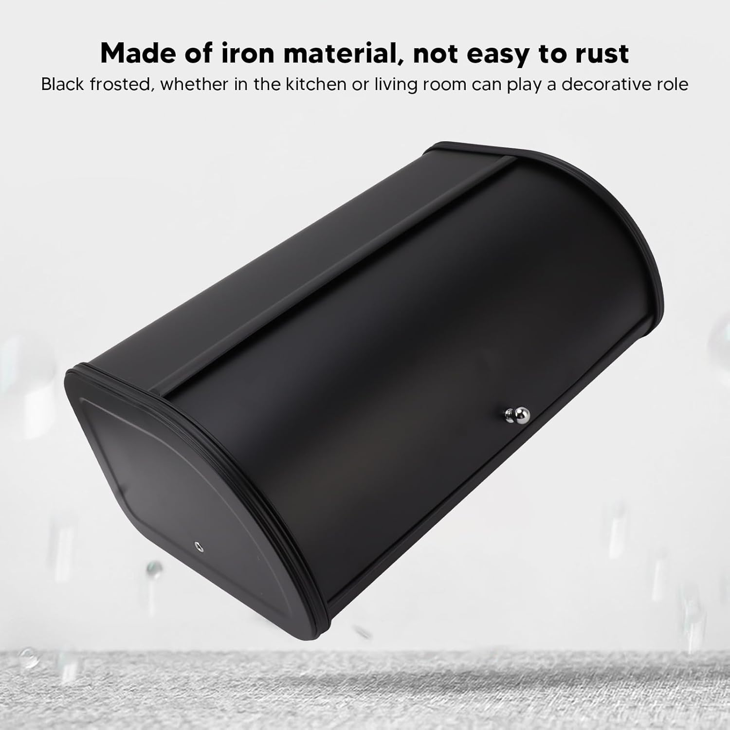 Ayayu Modern Industrial Minimalistic Black Metal Bread Box, Rectangular, 43.5 Cm (L) X 18 Cm (W) X 27 Cm (H), Roll up Lid, Bread Bin