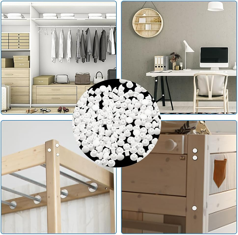 DGN Pack of 200 Cover Caps for Drill Holes, 5 Mm Drill Hole Cover Caps, Furniture Hole Cover, White, Plastic Hole Plugs, Cabinet Cover Plugs, Plastic Hole Cover Caps, for Screws, Holes image number 4