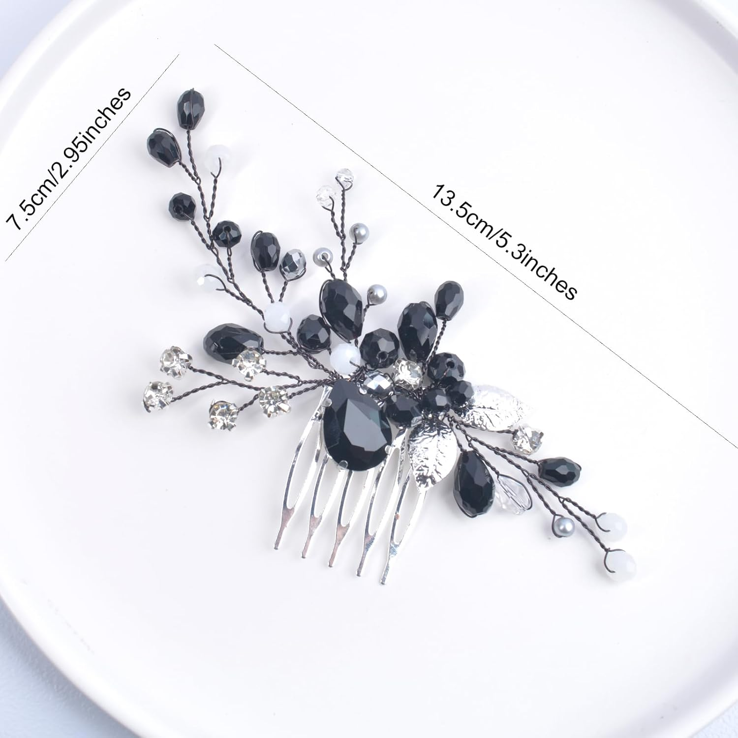 Wedding Hair Comb Clip, Beusoulover Bridal Hair Accessories Vintage Headpiece Women Rhinestone Onyx Black Teardrop Hair Piece Gift for Her Party Headpiece (3) image number 2