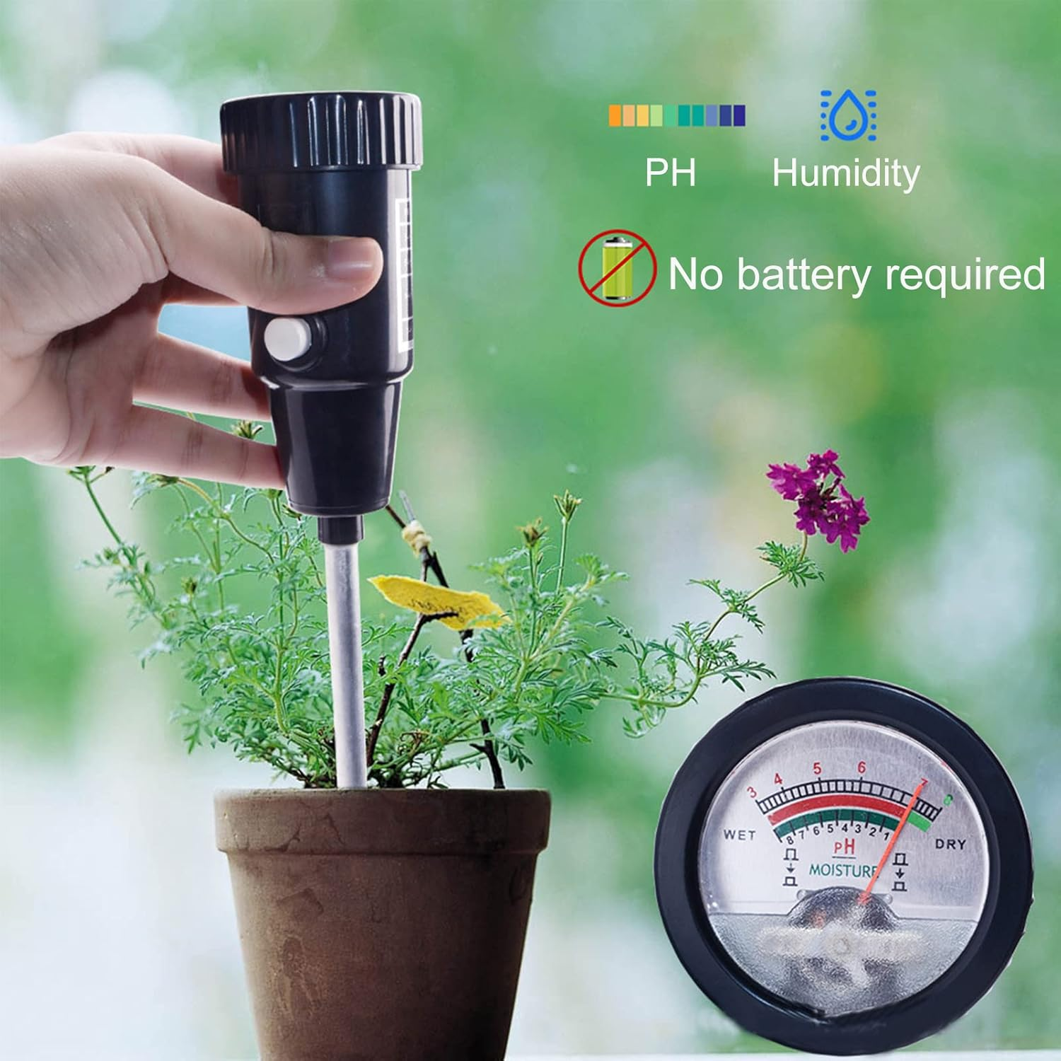 2 in 1 Soil PH Meter Tester for and Humidity Testing Reliable High Sensitivity Probe Sensor No Battery Needed Lightweight Portable Design Garden Farm Lawn Indoor Outdoor Plant Care image number 3