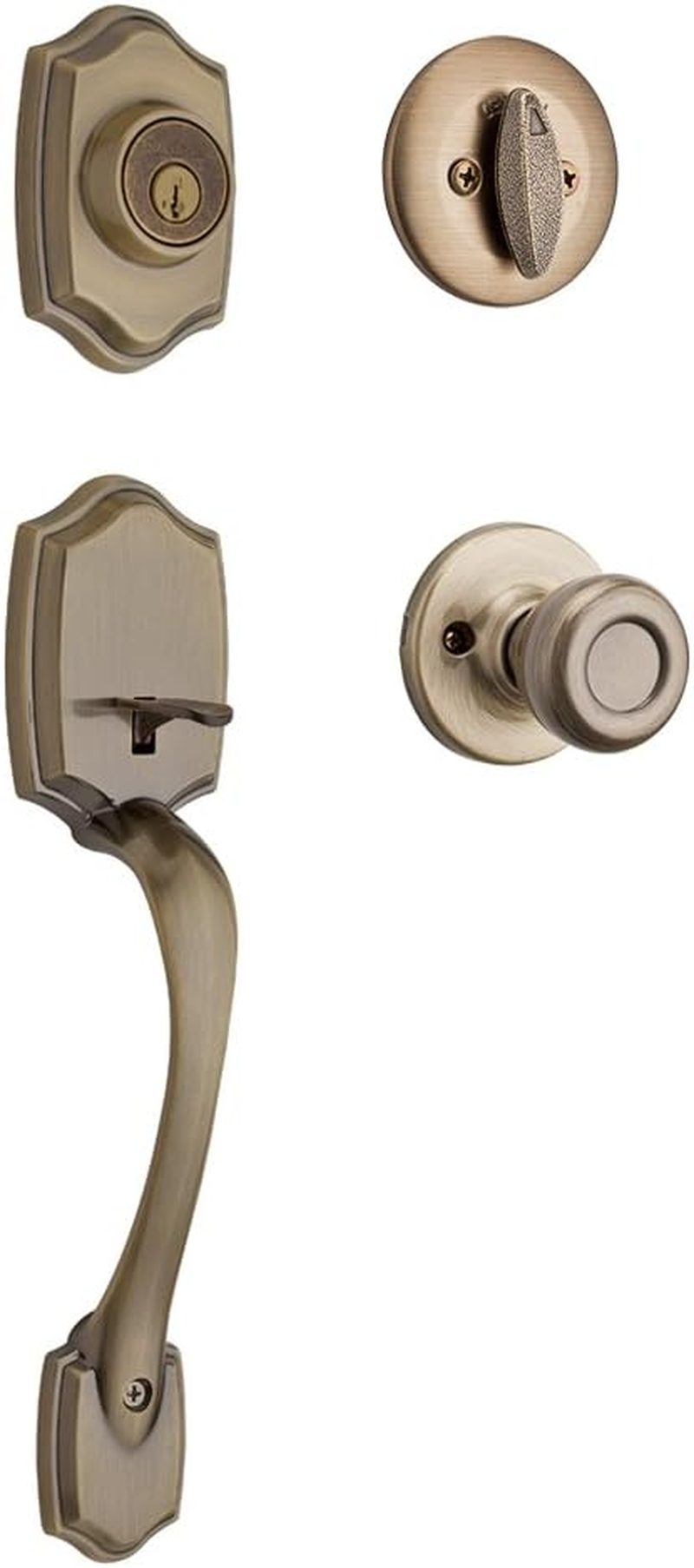 Kwikset Belleview Single Cylinder Handleset W/Tylo Knob Featuring Smartkey in Antique Brass image number 3