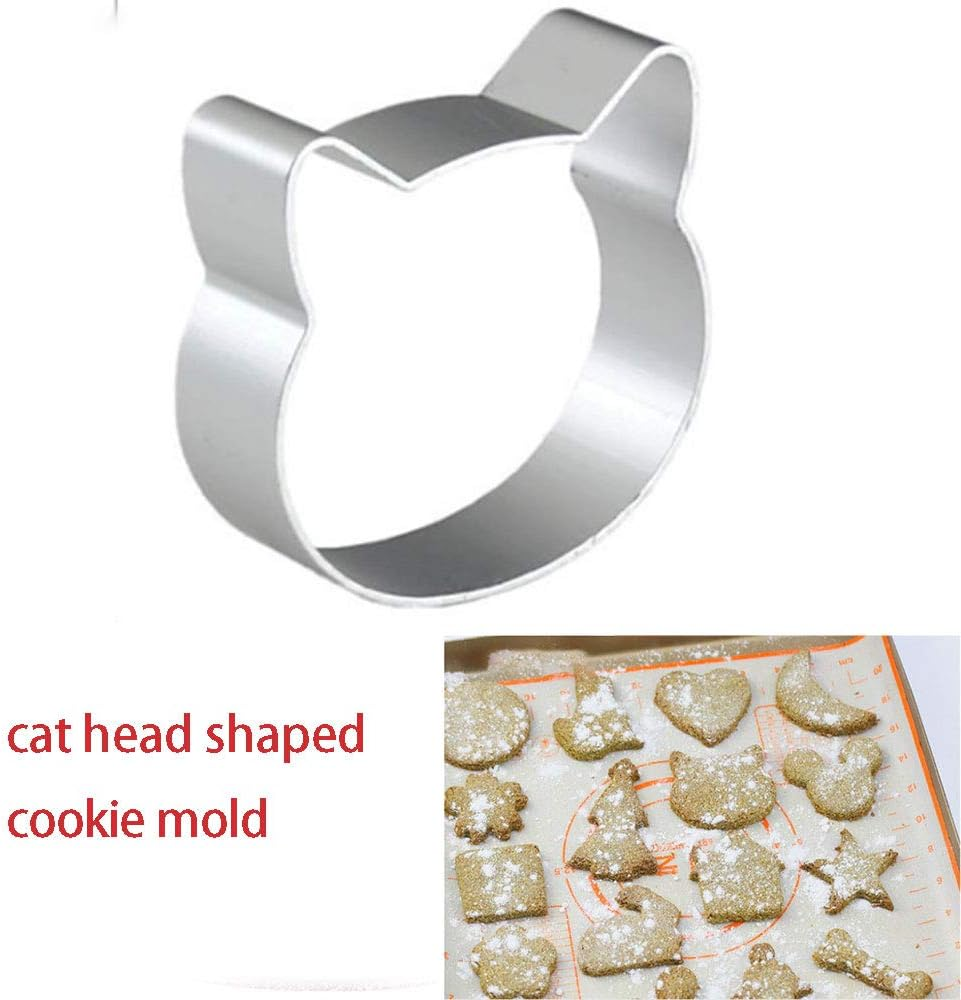 2 Pcs Cookie Cutters, Aluminum Alloy Cartoon Cat Head Design Pastry Cookie Cutter Suitable for Cookie Cake Fondant DIY Baking Bakeware Decoration image number 5