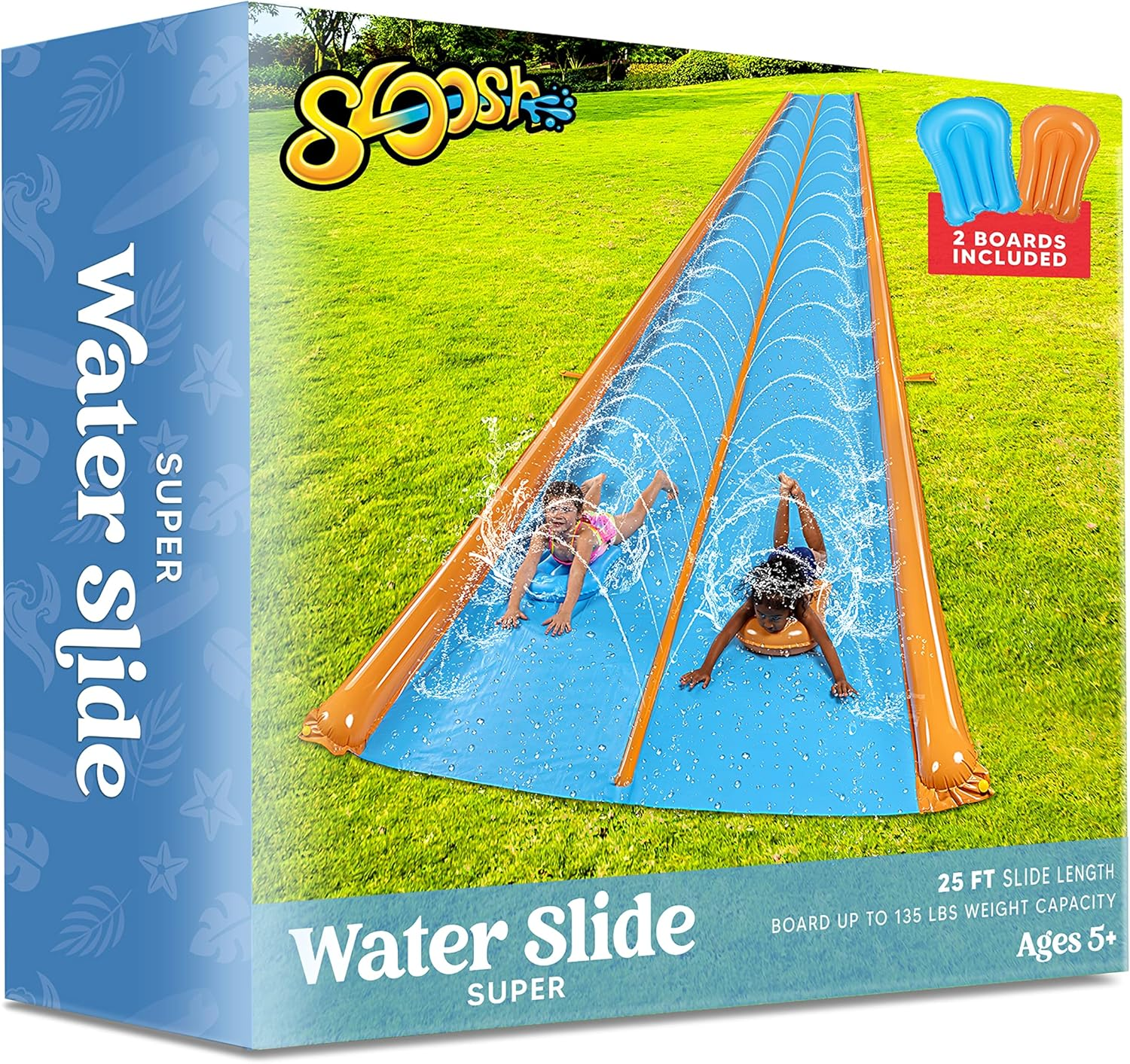 Sloosh Double Lane Water Slide,25Ft X 6Ft Heavy Duty Lawn Water Slip with Sprinkler and 2 Inflatable Boards for Adult Kids Party Summer Yard Outdoor Play Activities image number 3