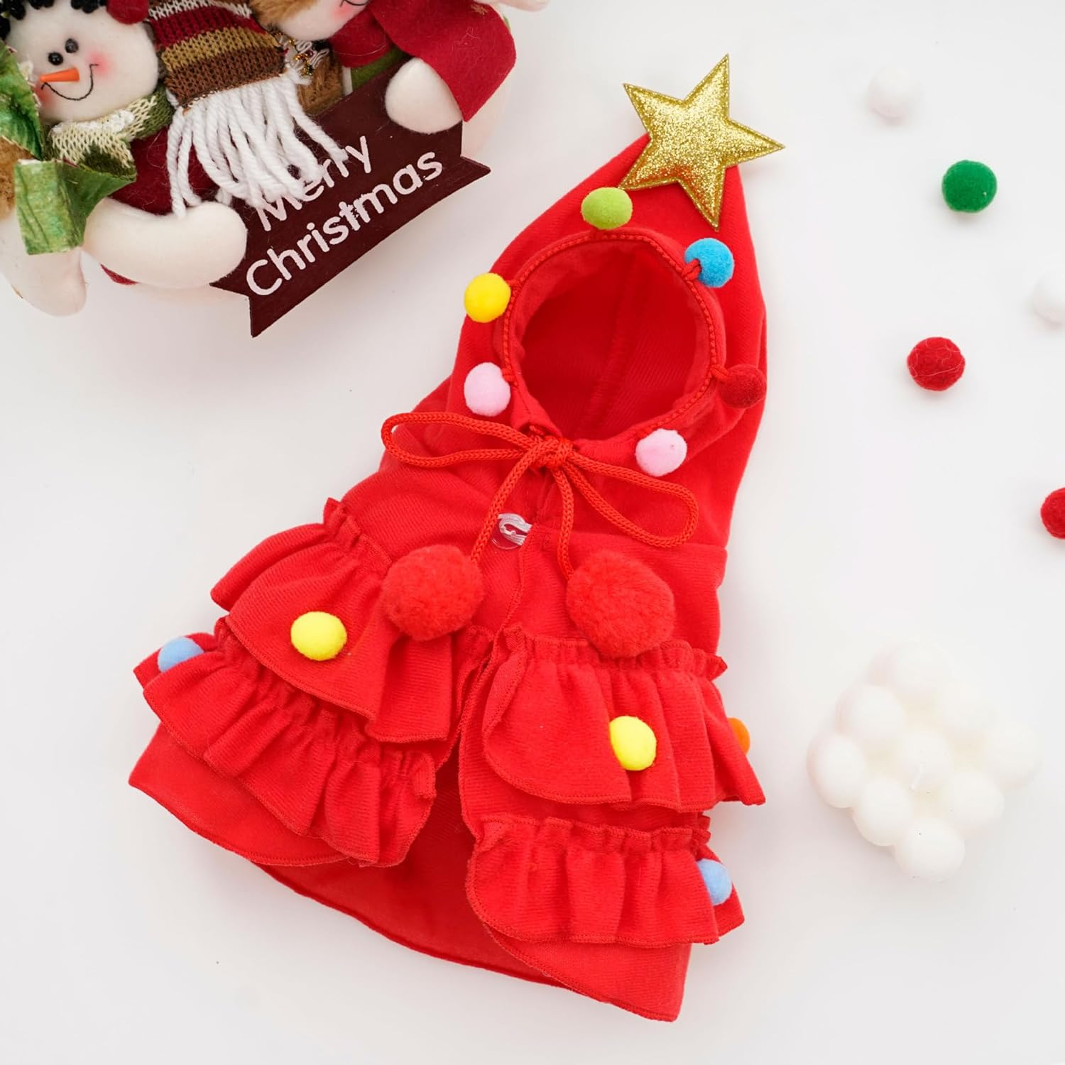 Pet Christmas Clothing Elf Clothing Cat Cloak Dog Clothing Little Cat Cloak Christmas Tree Little Dog Cat Pet (Red, L) image number 5