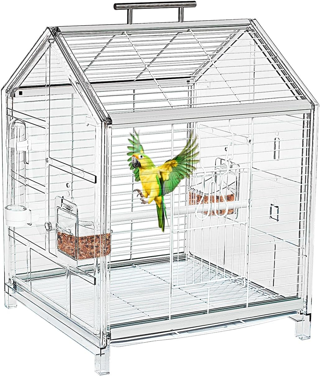 Birdcages 20.5 Inch Small Bird Cage, Parrot Cage, Portable Bird Carrier, Travel Carrier Cage for Home, Outing, Pet Clinic, Temporary Placement, for Small Medium Birds(White) image number 1