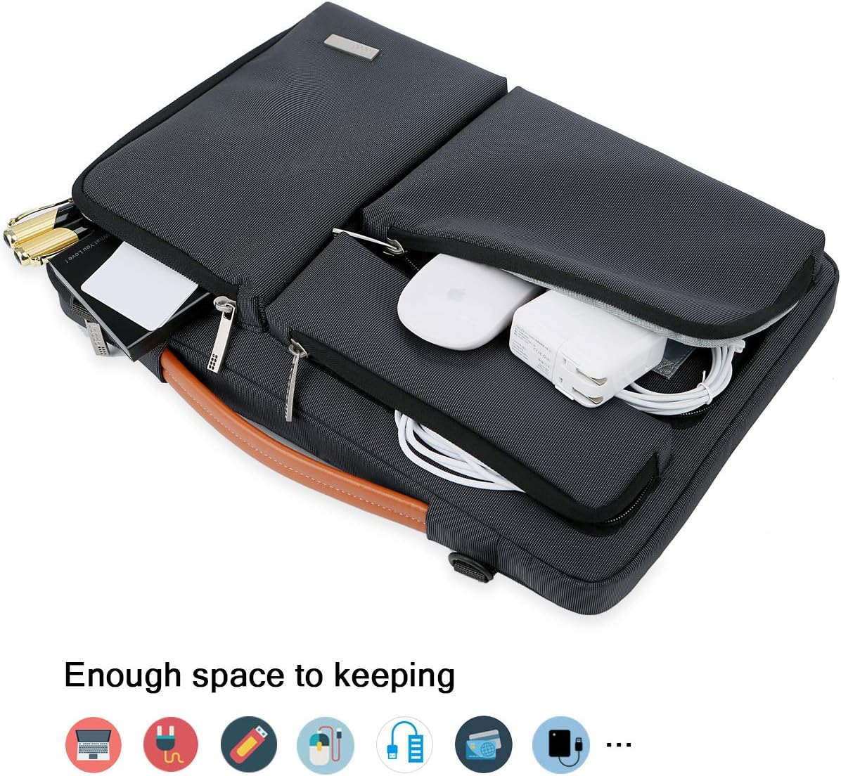 Lacdo 15.6 Inch 360&deg; Protective Laptop Messenger Shoulder Bag for 15.6" Acer Aspire 5, Lenovo Ideapad V145, Asus Vivobook 15, Msi Gl66, Hp Elitebook 850, Dell Inspiron Notebook Water Repellent, Black - Red image number 7