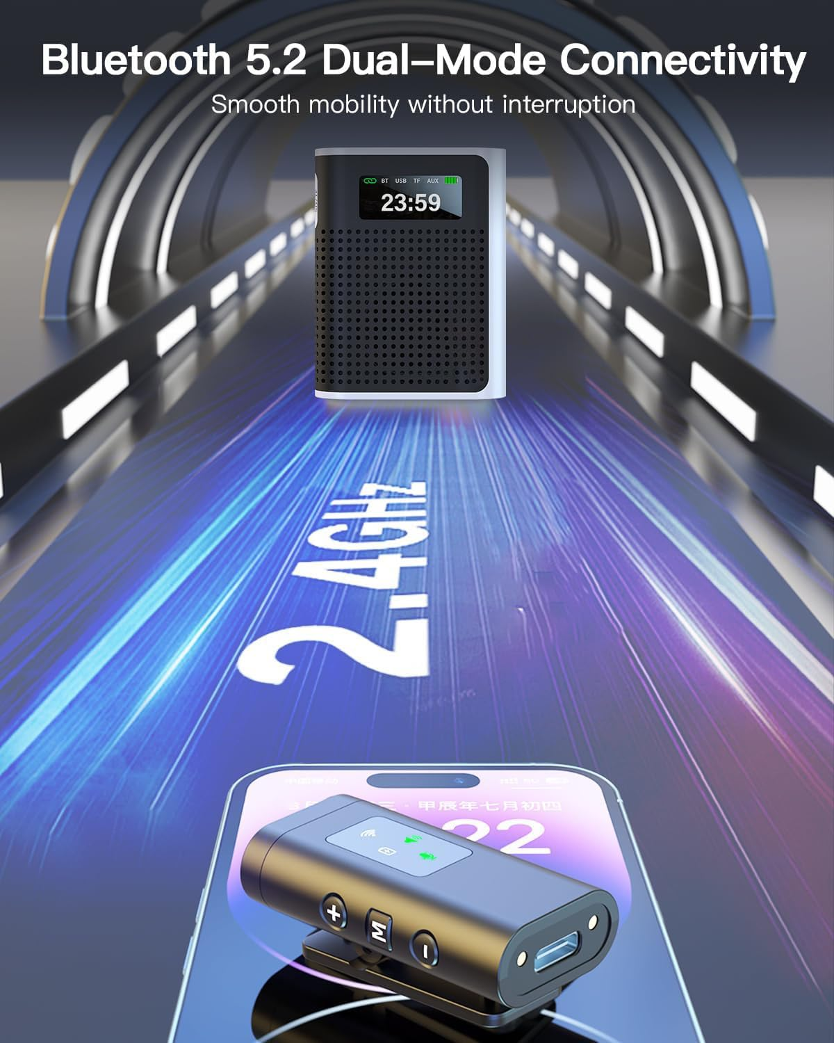 Voice Amplifier with Magnetic Wireless Lavalier Microphone, 2600Mah Long Battery, 70M Range, Hi-Fi Dual-Magnet Speaker, Bluetooth/Tf/Usb/Aux Portable PA System for Teaching & Outdoor Use