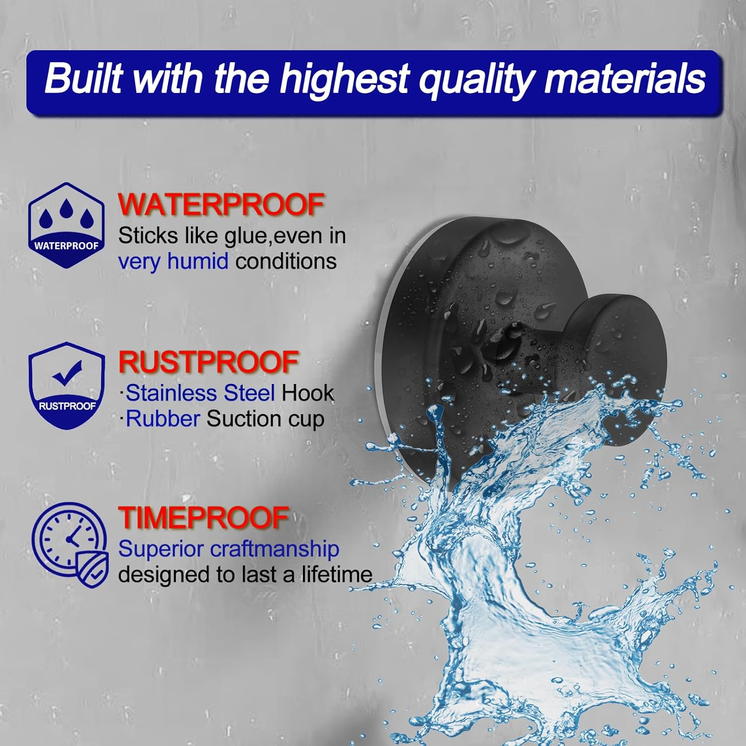 Bntuk Suction Cup Hooks for Shower, Removable Towel Hooks for Bathroom Window Glass Door Wall, Bath Robe Looafh Hook for Hanging - 2 Pack, Black image number 3