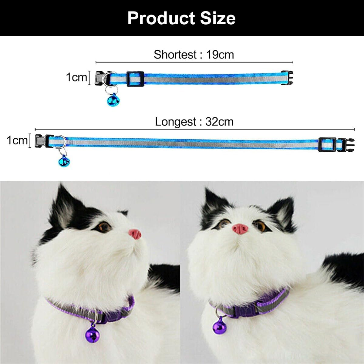 Reflective Cat Collar, 8 Pieces, Adjustable Cat Collars, Reflective Cat Collar, Collar Cat with Safety Clasp, Adjustable Kitten Collar, Reflective Collar image number 5