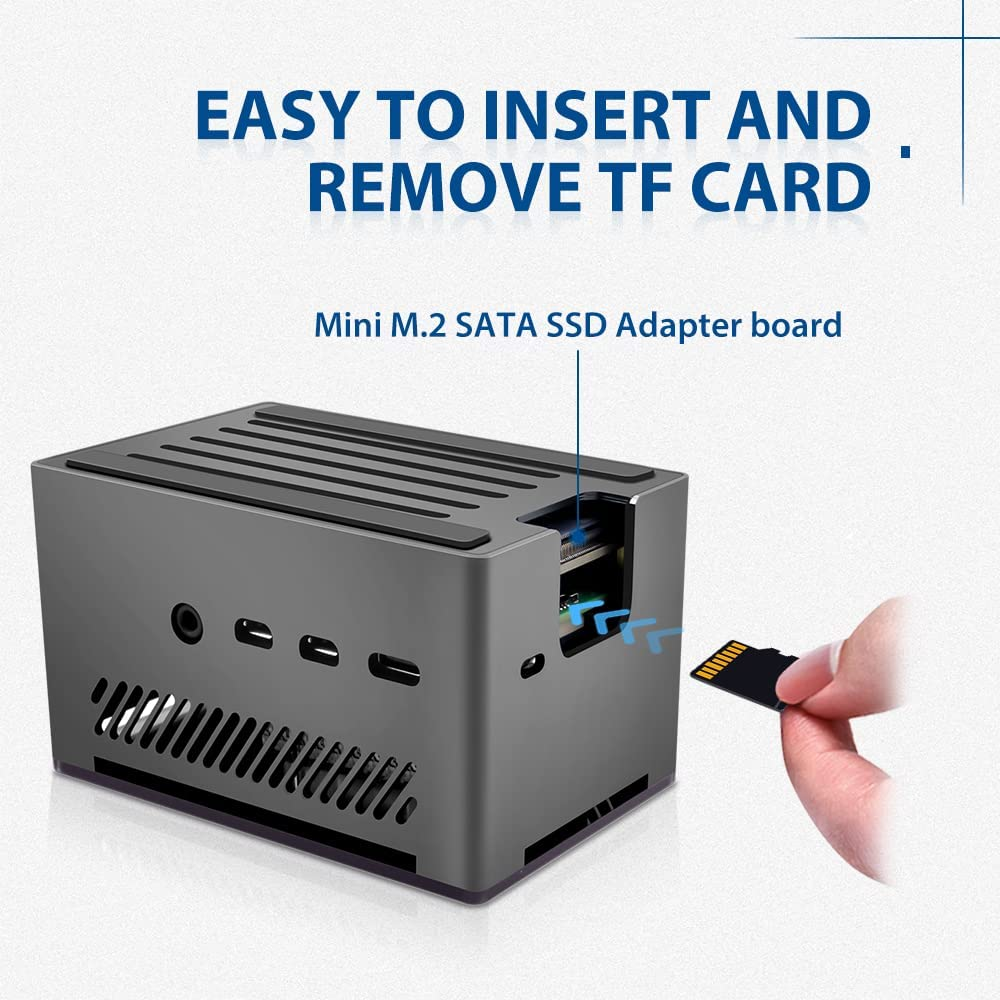 Geeekpi Raspberry Pi 4 Aluminium NAS Case with ICE Tower Cooler and M.2 SATA SSD Adapter Board image number 4