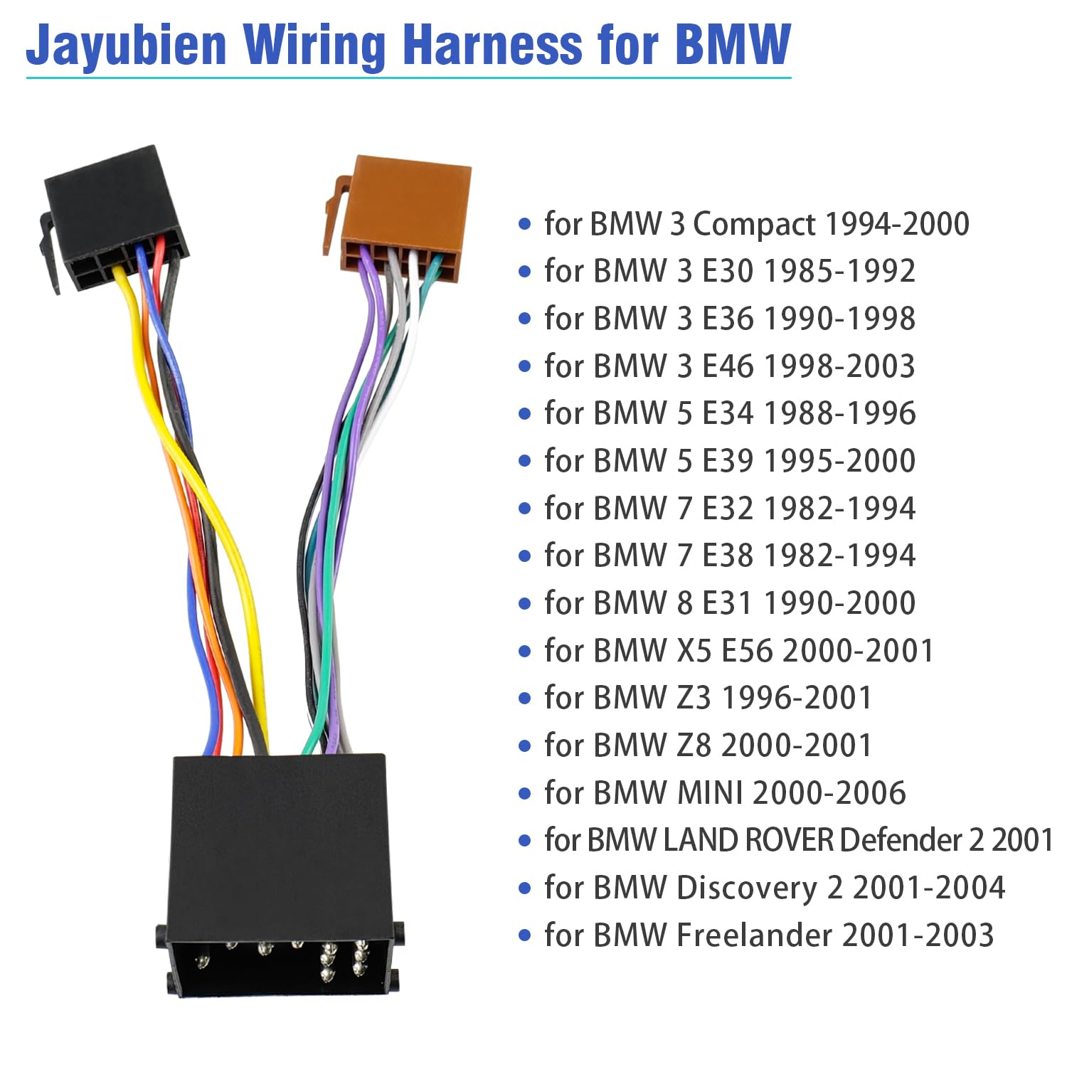 Jayubien Radio Harness for BMW Stereo Wiring Harness Compatible with BMW 3 5 7 E30 E36 E46 E34 E39 Z3 Z8 Car Antenna Wire Adapter image number 2
