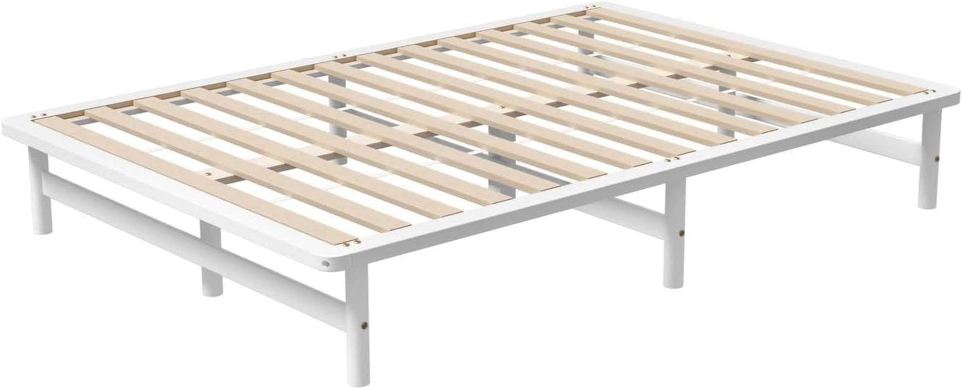 Oikiture Queen Bed Frame, Solid Pine Wood, Queen Size, White image number 2