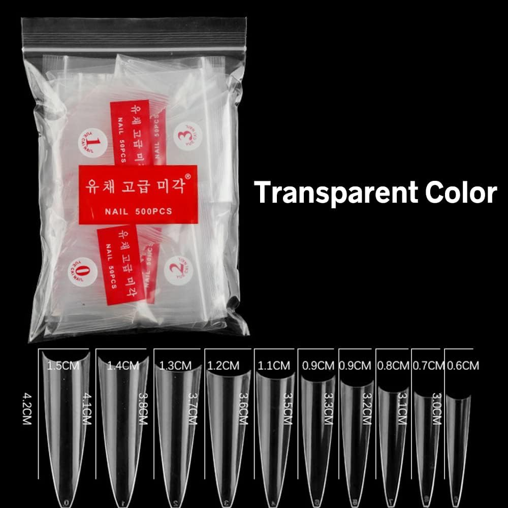 500 Pcs Clear Nail Tips Pointy Fake Natural Clear Stiletto False Gel Sharp Art Acrylic image number 6