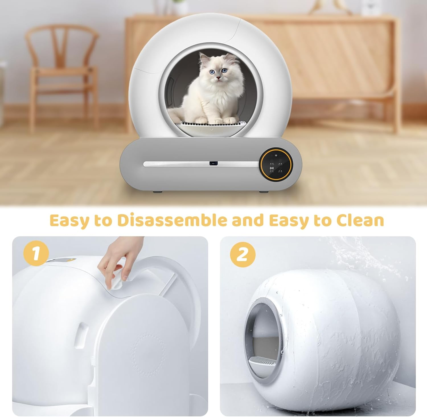 Self Cleaning Cat Litter Box, 65L+9L Extra Large Capacity Automatic Cat Litter Box for Multiple Cats, Smart Wifi App Control/Anti-Pinch/Low Noise/Odor Removal/Safety Protection, with Garbage Bag image number 5