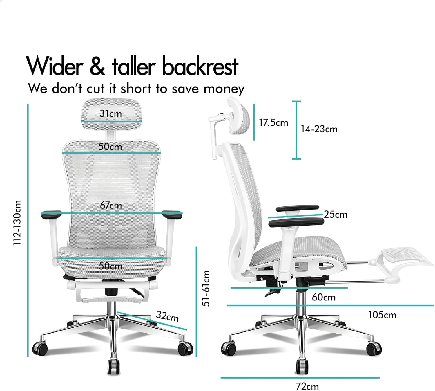 ALFORDSON Ergonomic Mesh Office Chair with 3D Armrest, Recline & Tilt Executive Study Chair with Adaptive Lumbar Support, Computer Gaming Desk Chair with Adjustable Headrest & Footrest, White Grey image number 1