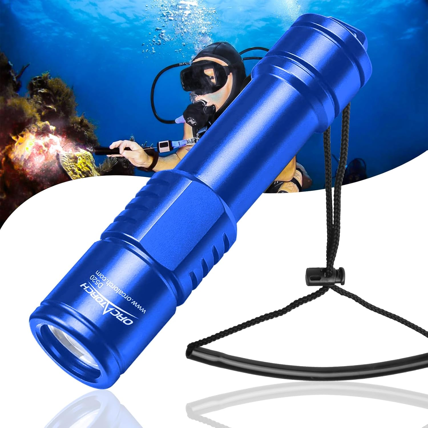 ORCATORCH D520 Scuba Dive Light 1000 Lumens Compact Diving Flashlight IP68 Waterproof Night Dive Torch Submarine Diving Lights with Rotary Switch for Underwater 150 Meters Deep Sea Diving (Red)