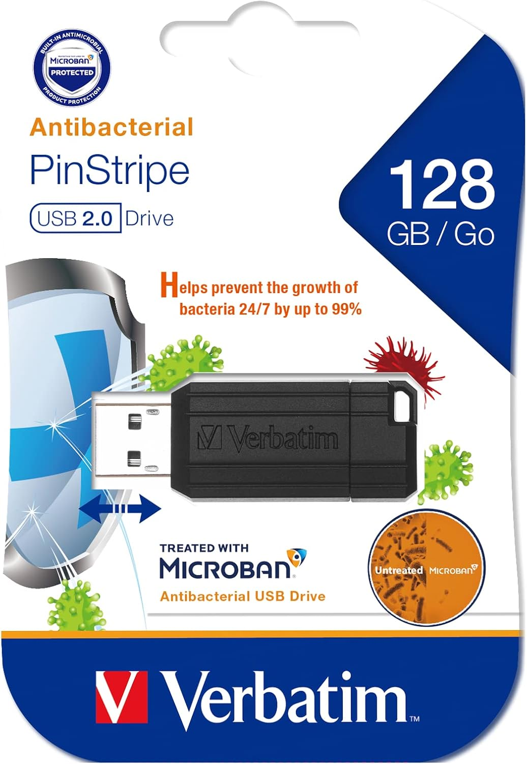 Verbatim Pinstripe USB 2.0 Drive 128GB Black (Microban) image number 4
