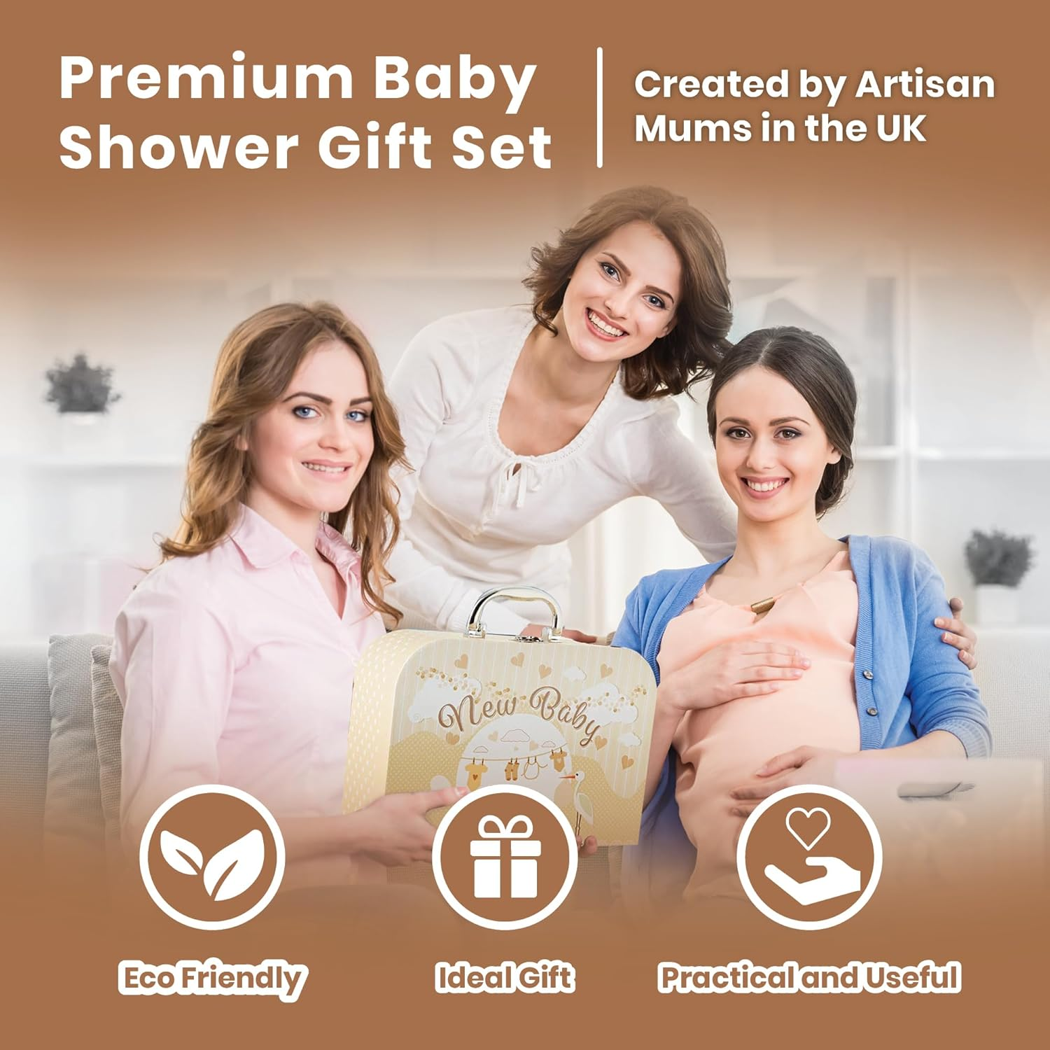 Baby Box Shop Unisex - 12 Pcs Neutral Baby Essentials - Baby Gift Hampers, Gender Neutral Baby Gift Basket Hampers, Baby Gender Reveal Gift Set - Cream