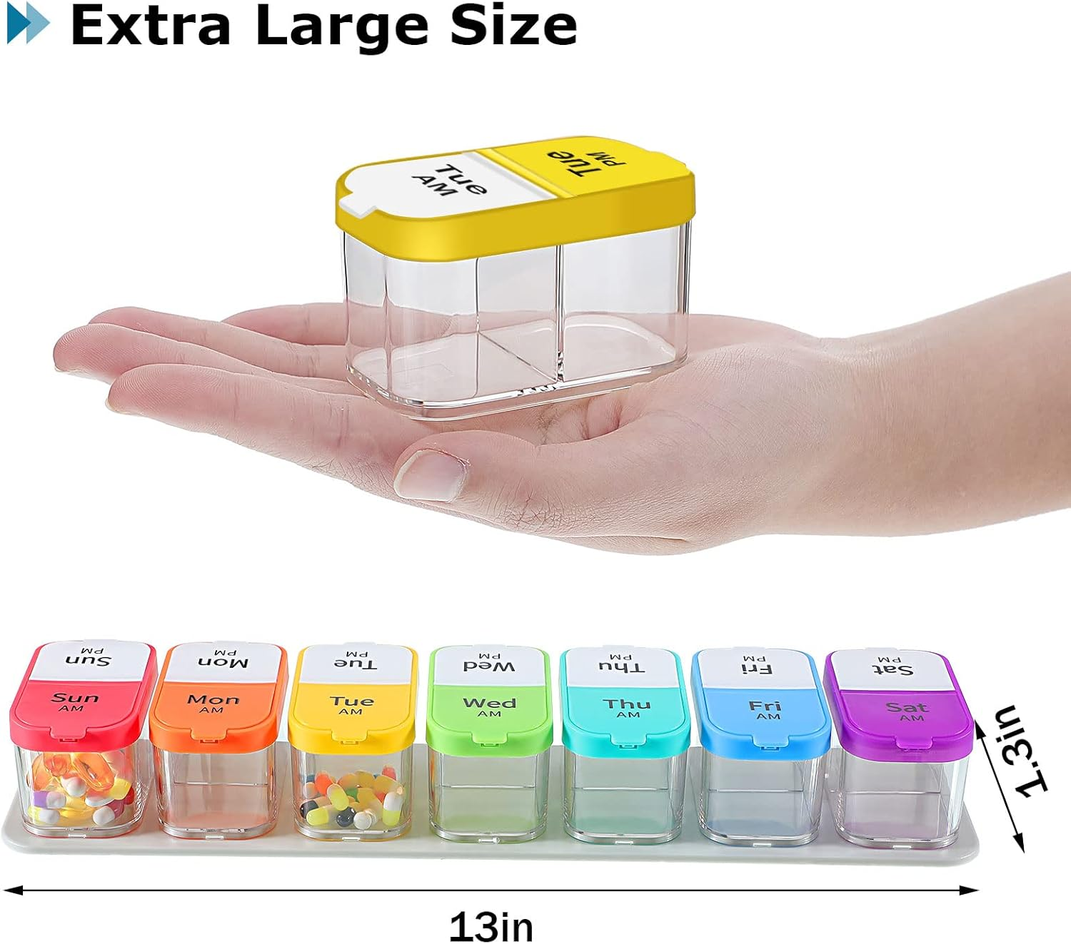 Extra Large Pill Organizer 7 Day XL Daily 2 Times a Day Pill Box 7 Day Am Pm Pill Case Jumbo Pill Container for Supplements Big Pill Holder Twice a Day Oversized Daily Medicine Organizer for Vitamins image number 4