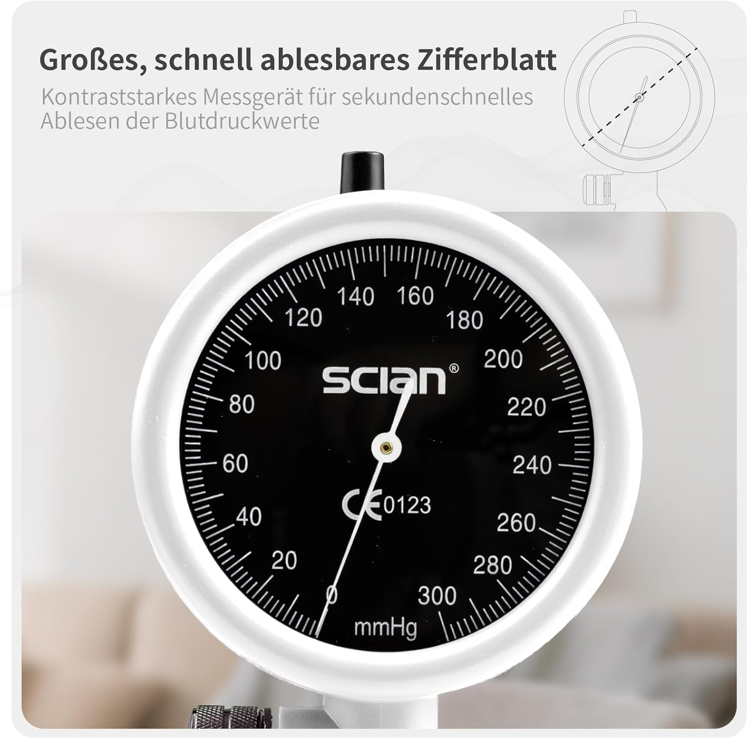 SCIAN Manual Sphygmomanometer Aneroid Sphygmomanometer for Upper Arm Measurement with European Cuff (22-42Cm) + Carry Bag for Nurses, Doctors, Seniors, Adults (White)