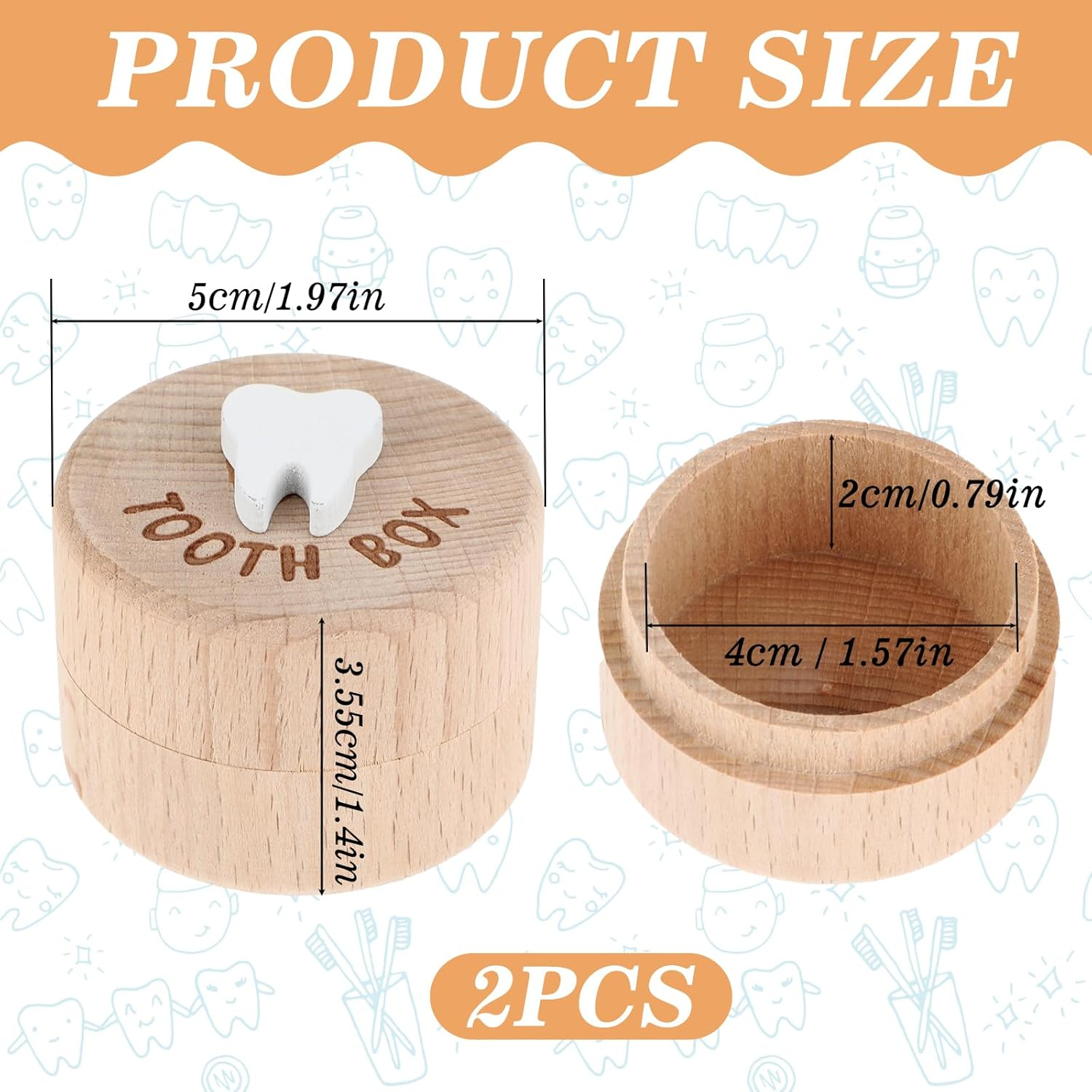 YQQYG 2 Pcs Tooth Fairy Tooth Holder, Wooden Tooth Holder Memory Box with 3D Tooth, Tooth Keepsake Box for Kids Lost Teeth