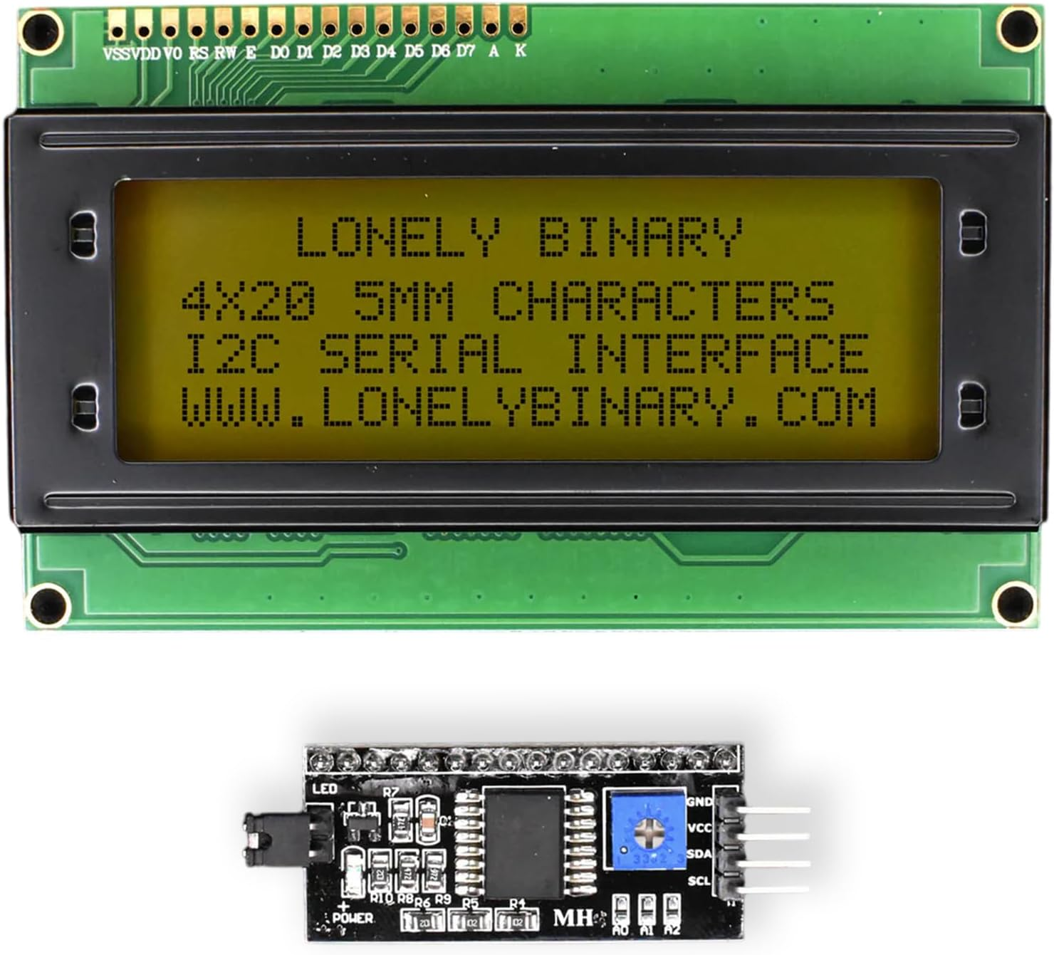 20X4 2004 LCD Black on Green Display HD44780 Module with I2C Backpack for Arduino, ESP32 and Raspberry PI PICO Projects (Green) - White image number 2