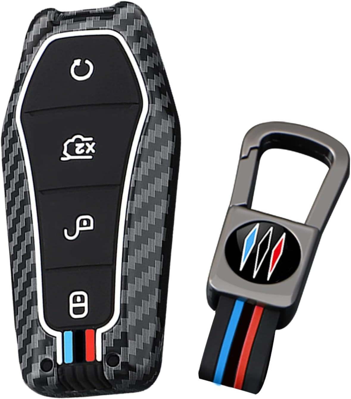 Ontto Car Key Cover Fit for BYD Atto 3 Dolphin Seal U Dm-I Sealion 7 Sealion 6 Shark 6 Carbon Fiber Metal 4 Buttons Key Fob Holder Case Keychain Keyring Shell Accessories Red Blue 2