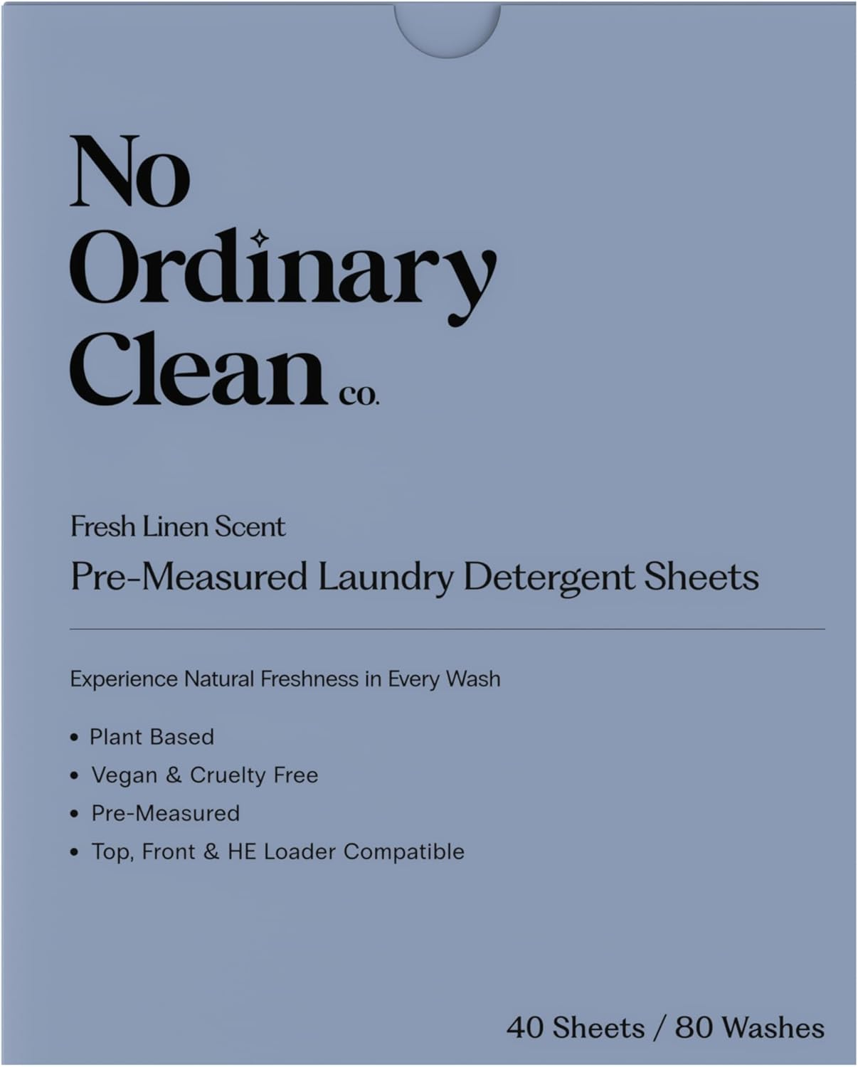 No Ordinary Clean Co Pre-Measured Laundry Detergent Sheets | up to 80 Washes | Fresh Linen Scent | Plant-Based, Eco-Friendly, Free from Harsh Chemicals, Parabens & Phosphates | Travel-Friendly