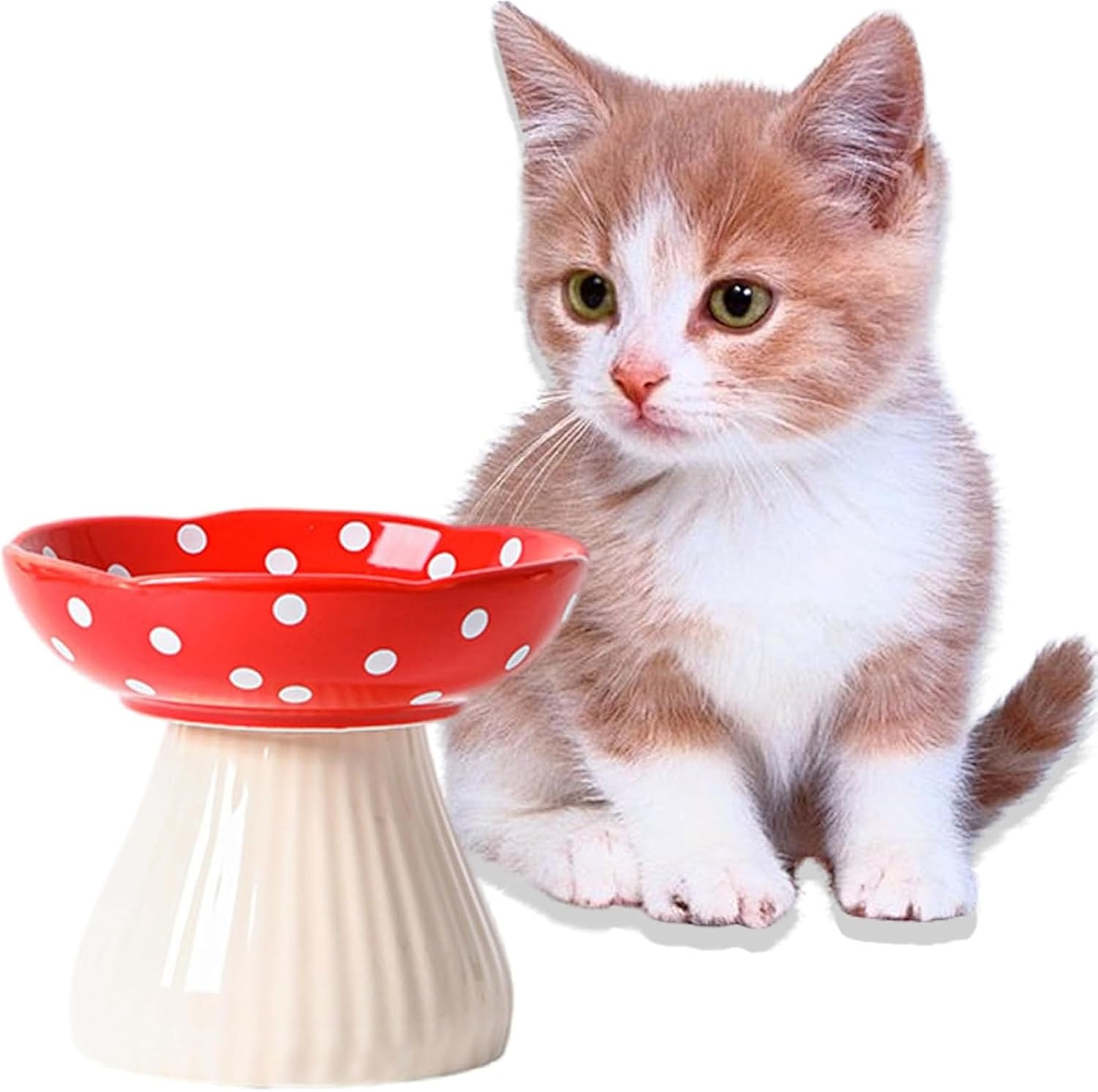 Cat Bowl, 15 Cm Raised Feeding Bowl, Cat Bowls, 300 Ml Ceramic High Feet to Protect the Cervical Spine, Feeding Bowl, Water Bowl, Pet Accessories, Dog Food Bowl, Cat Food Bowl (Red) image number 3