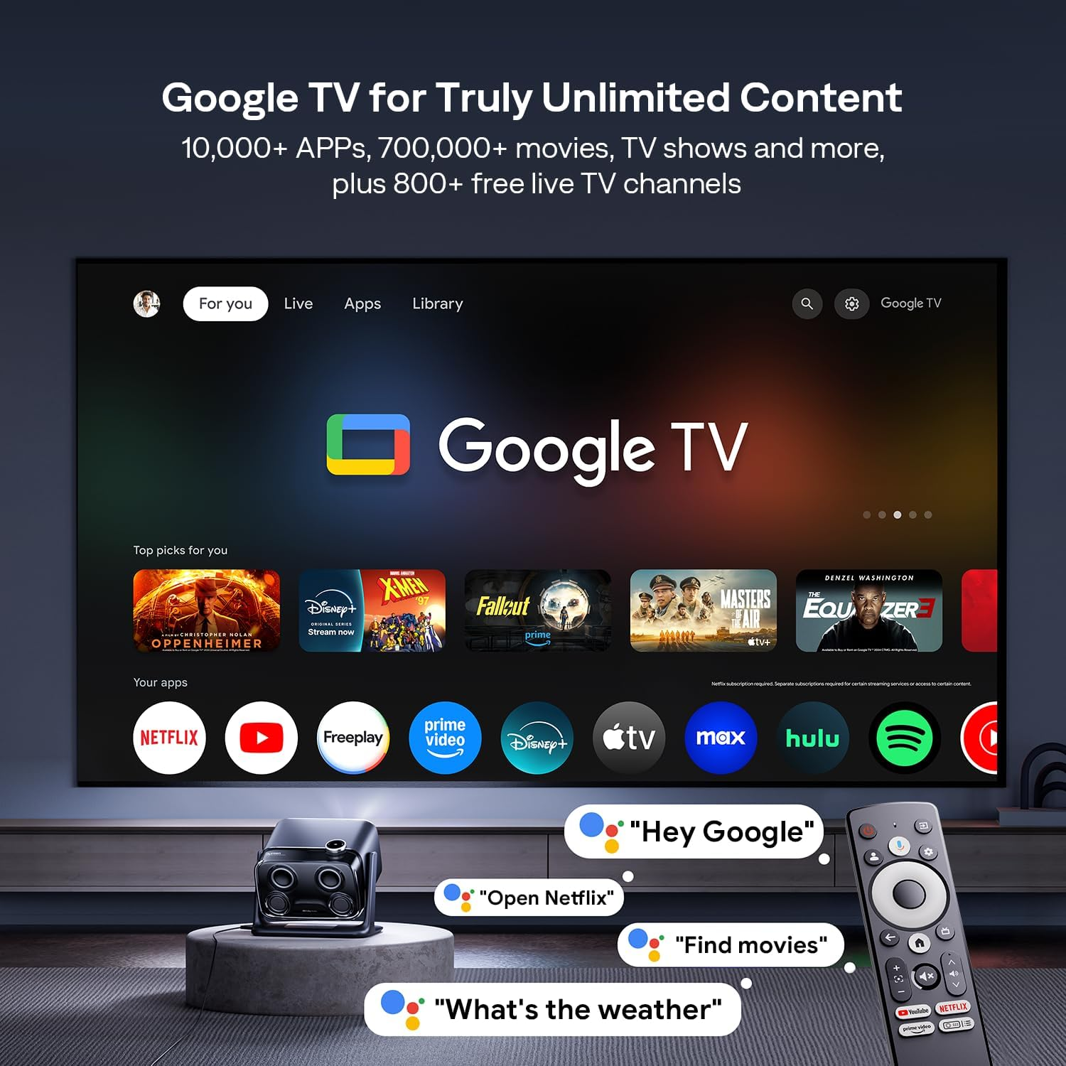 Boom Mini Google TV 4K Supported Smart Projector with Wifi and Bluetooth, Outdoor & Home Movie Projector with 20W Speakers Doiby Audio, Real-Time Focus & Keystone, 500 ANSI Lumens, Black image number 3