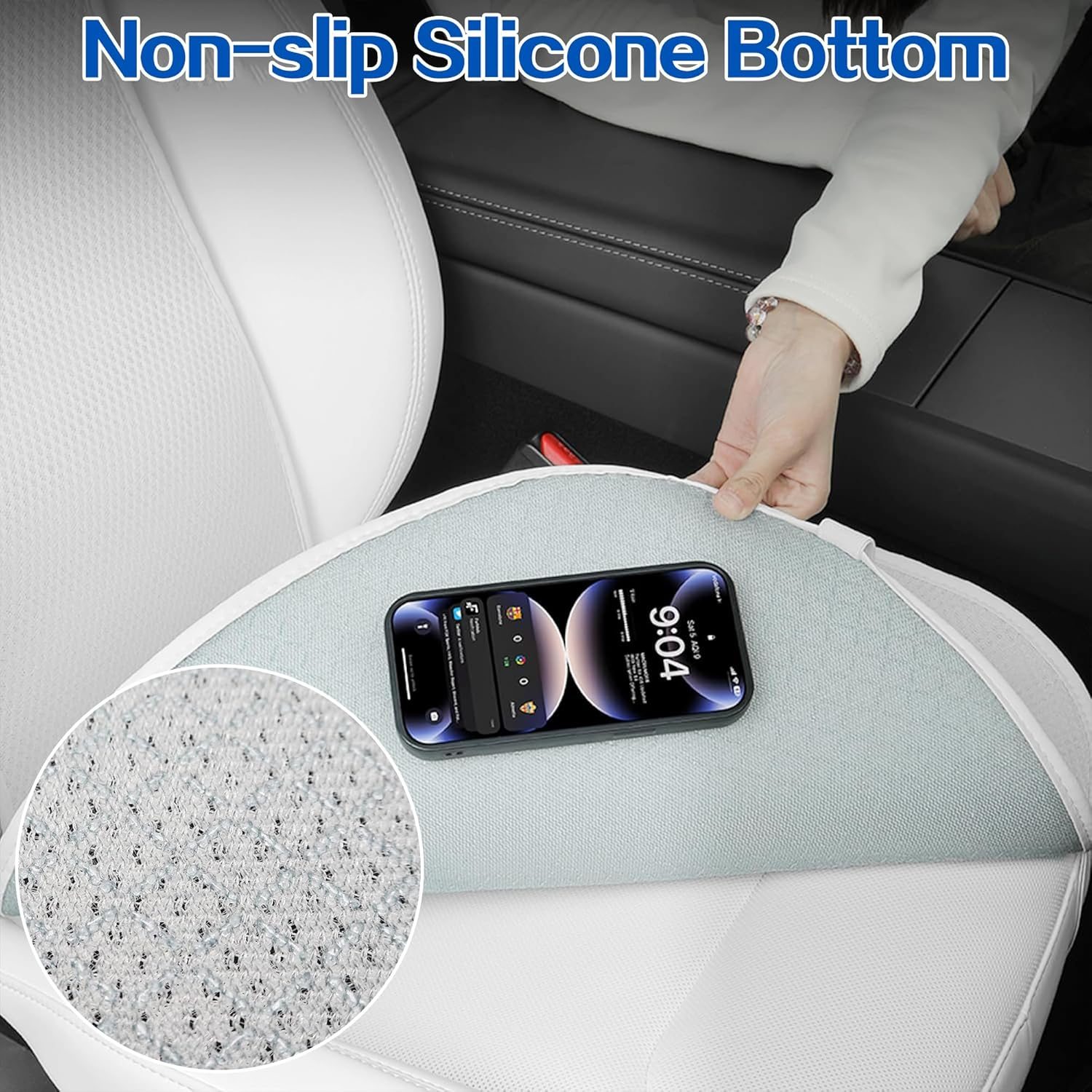 Car Seat Covers Sets for Tesla Model Y Juniper/Model 3 Highland, Ice Silk Front Bottom Seat Protectors Back Cushion, Anti-Slip Breathable Cooling Pad for Model Y/3 Accessories 2017-2026 (White) image number 4